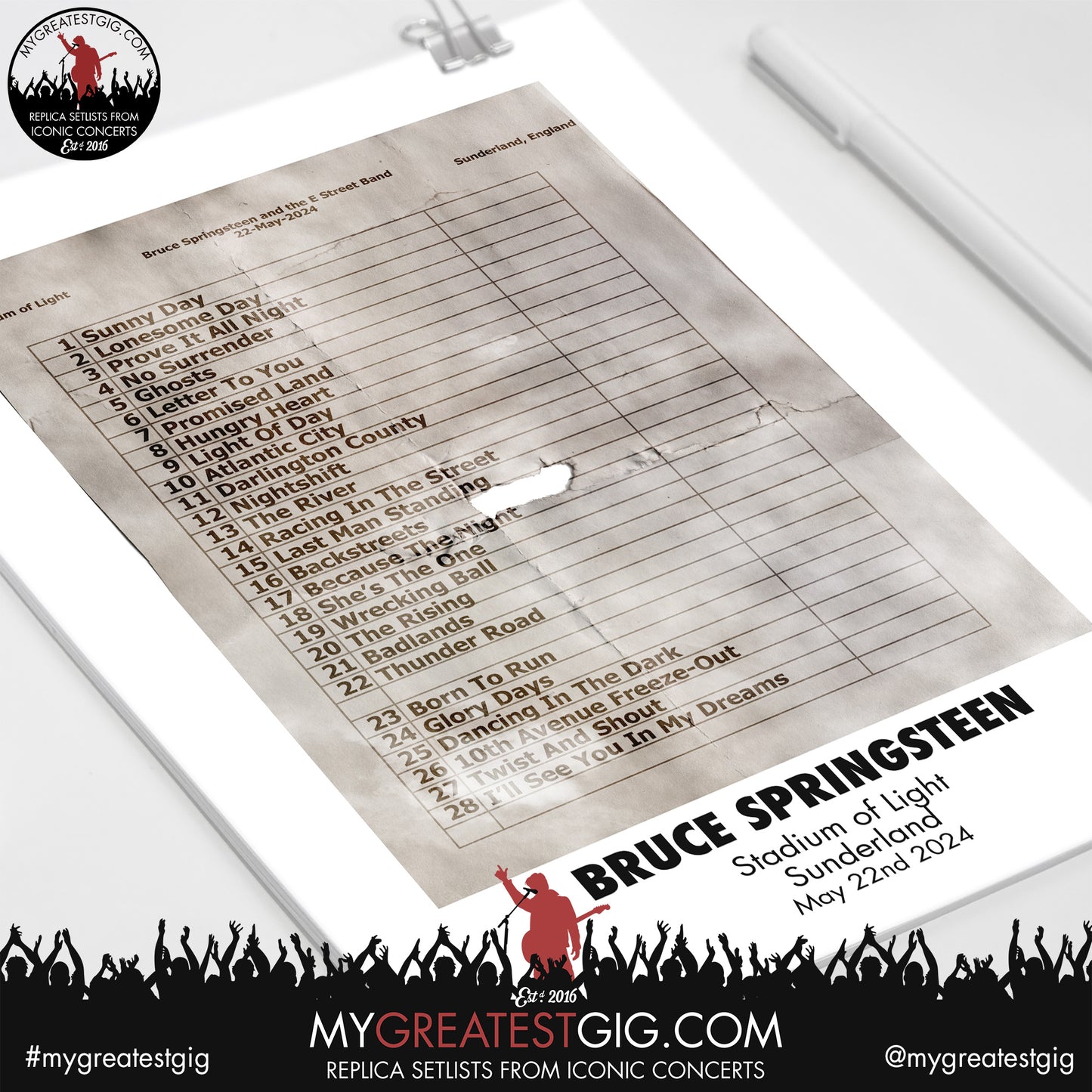 Bruce Springsteen - Sunderland - May 22nd 2024 Replica Setlist Poster