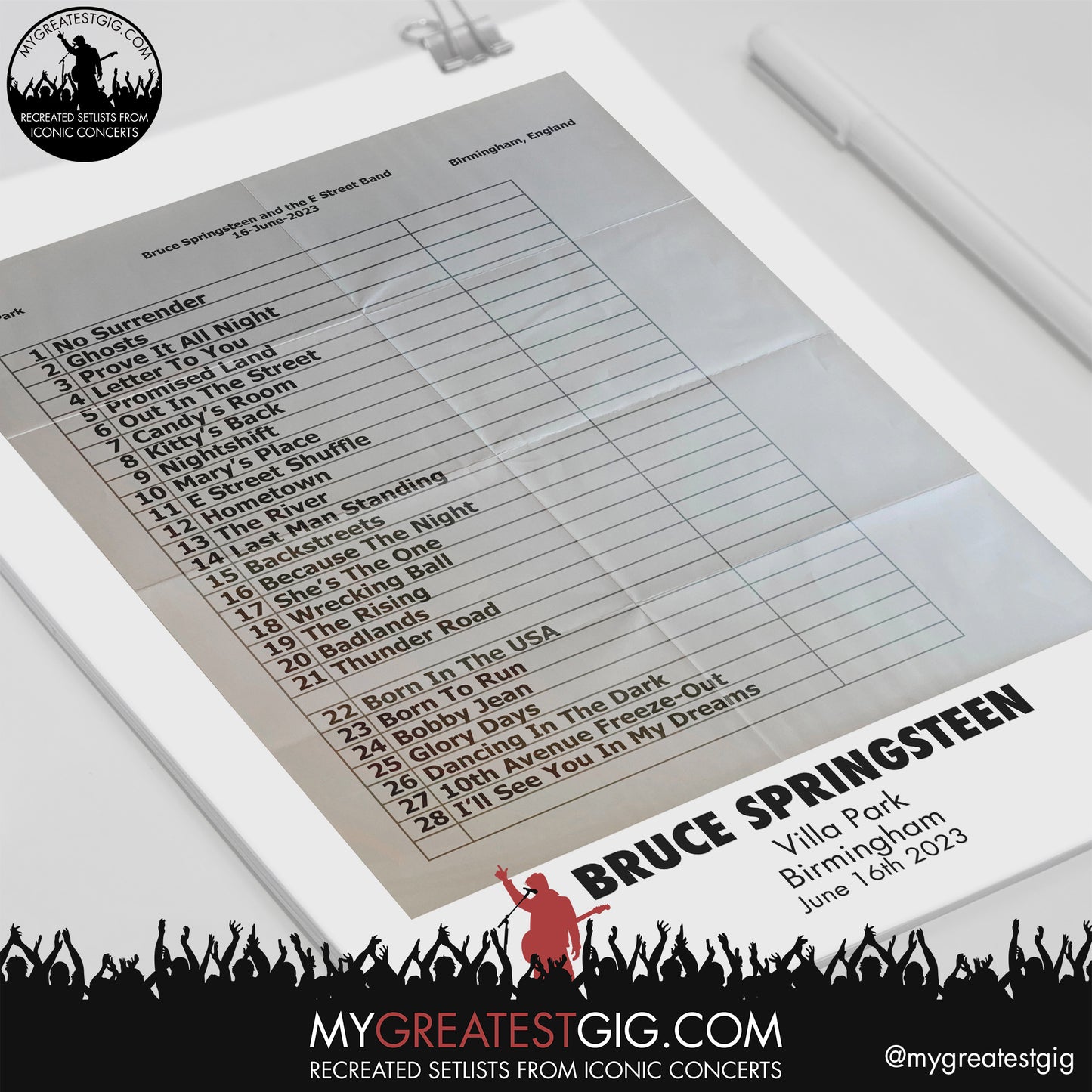 Bruce Springsteen - Birmingham - June 16th 2023 Recreated Setlist Poster