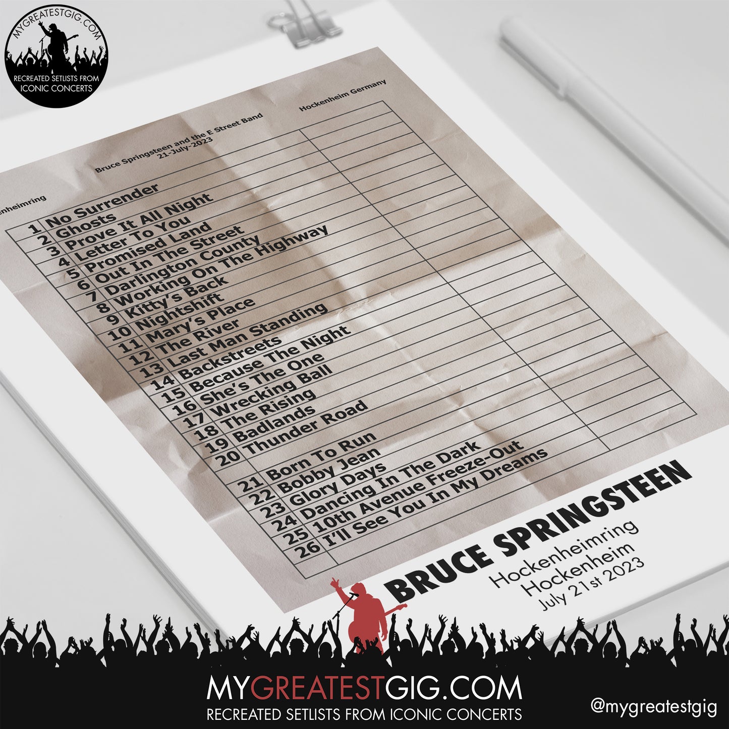 Bruce Springsteen - Hockenheim - July 21st 2023 Recreated Setlist Poster