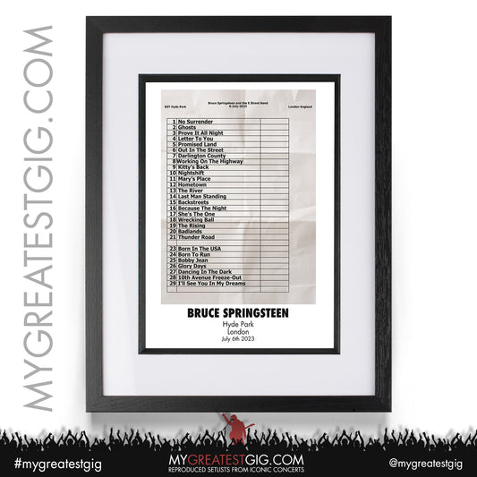 Bruce Springsteen - London - July 6th 2023 Recreated Setlist Poster