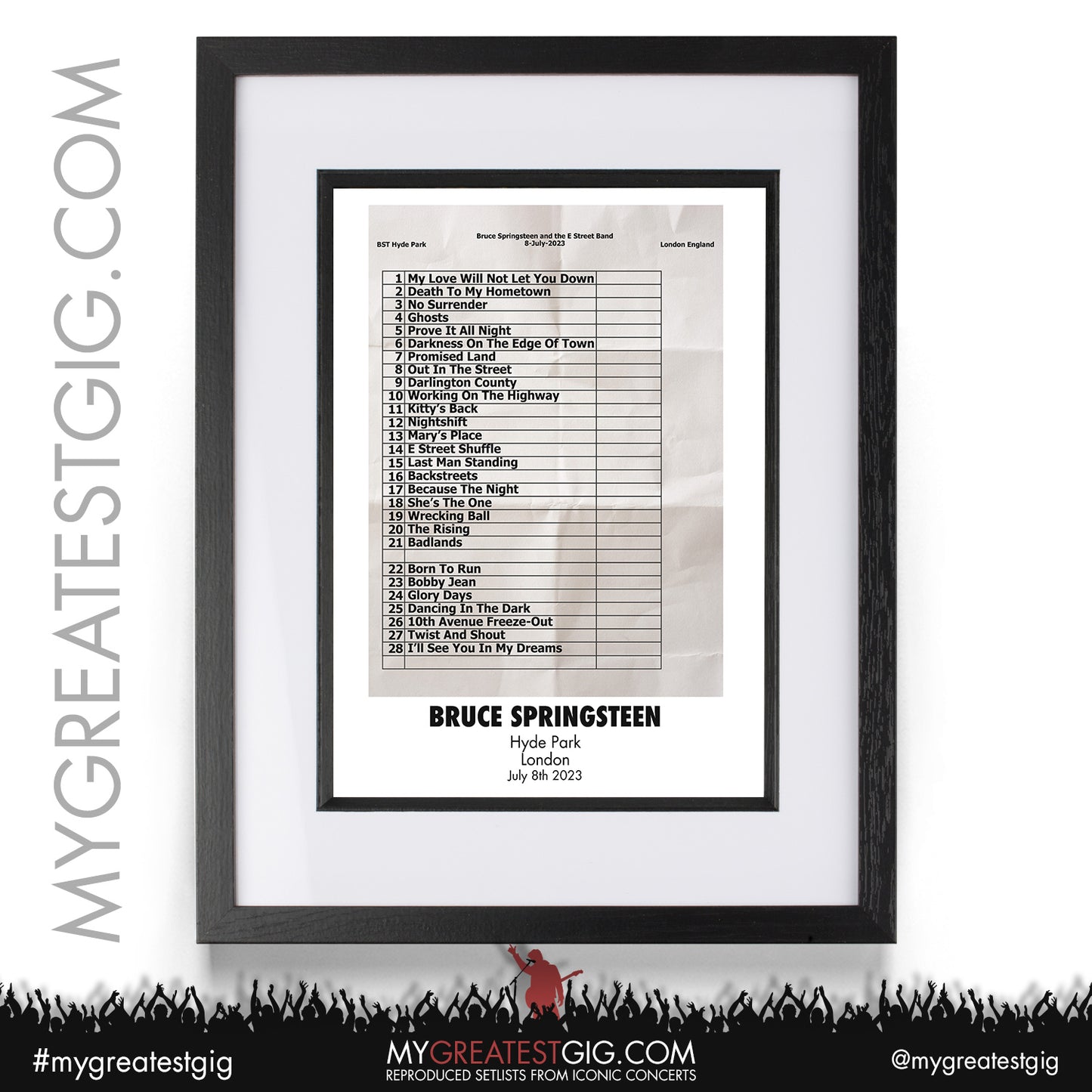 Bruce Springsteen - London - July 8th 2023 Recreated Setlist Poster