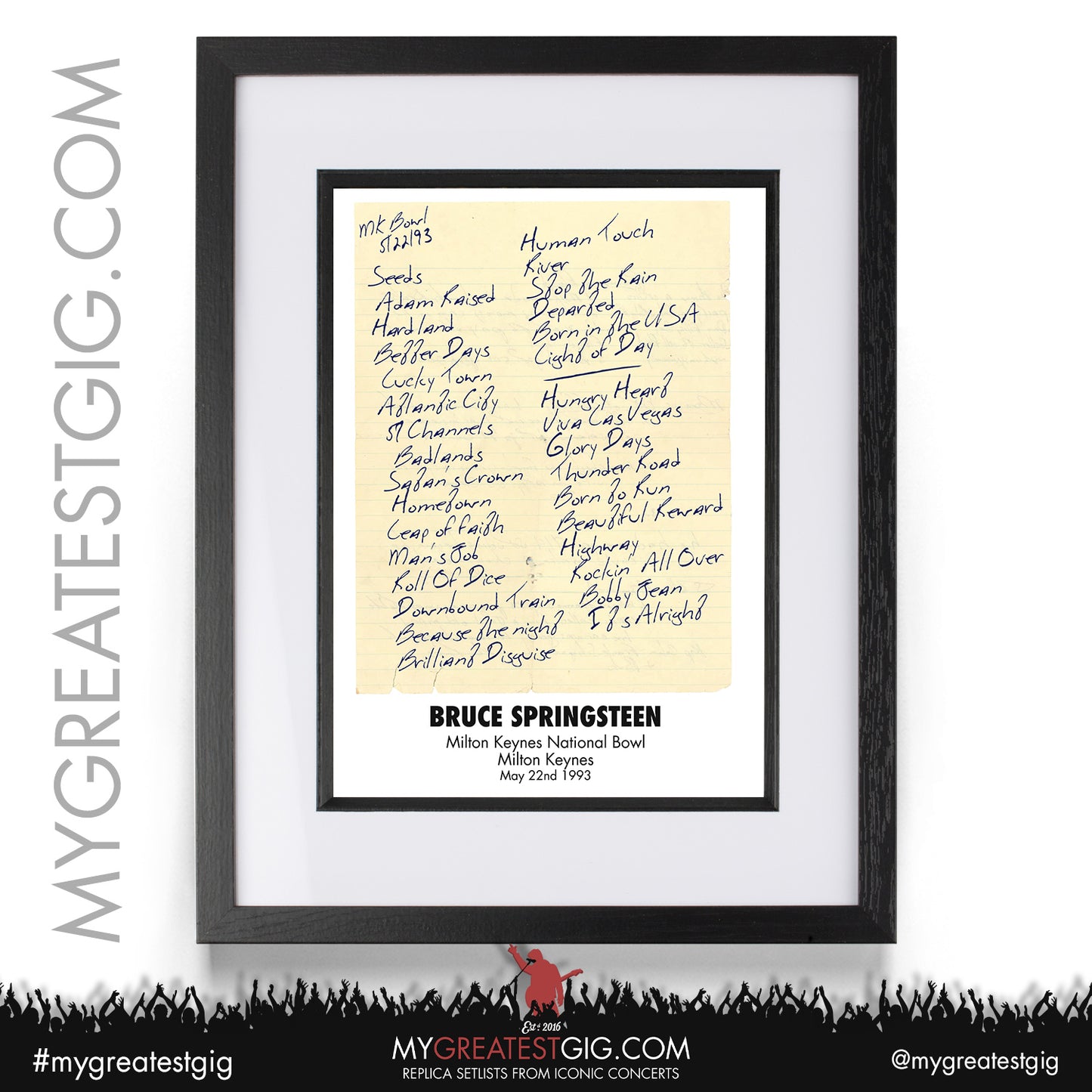 Bruce Springsteen - Milton Keynes - May 22nd 1993 Replica Setlist Poster