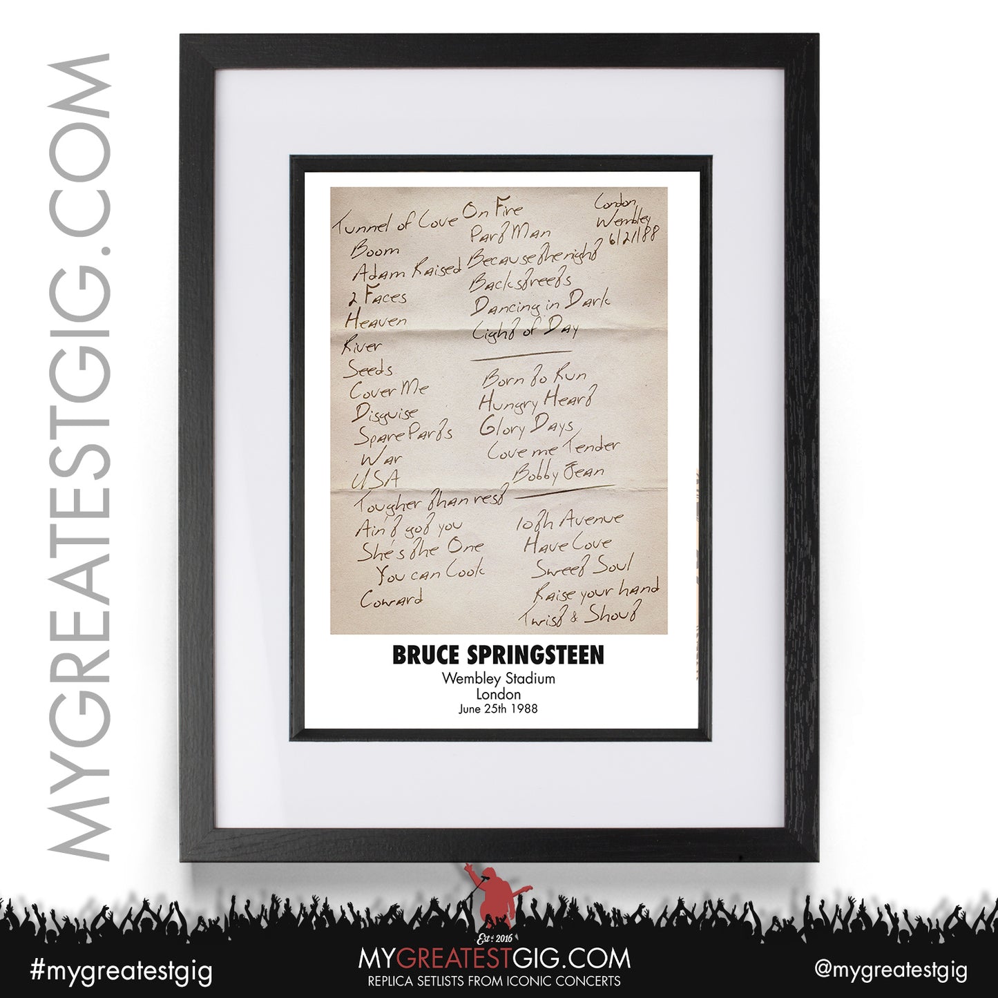 Bruce Springsteen - Wembley Stadium - June 25th 1988 Replica Setlist