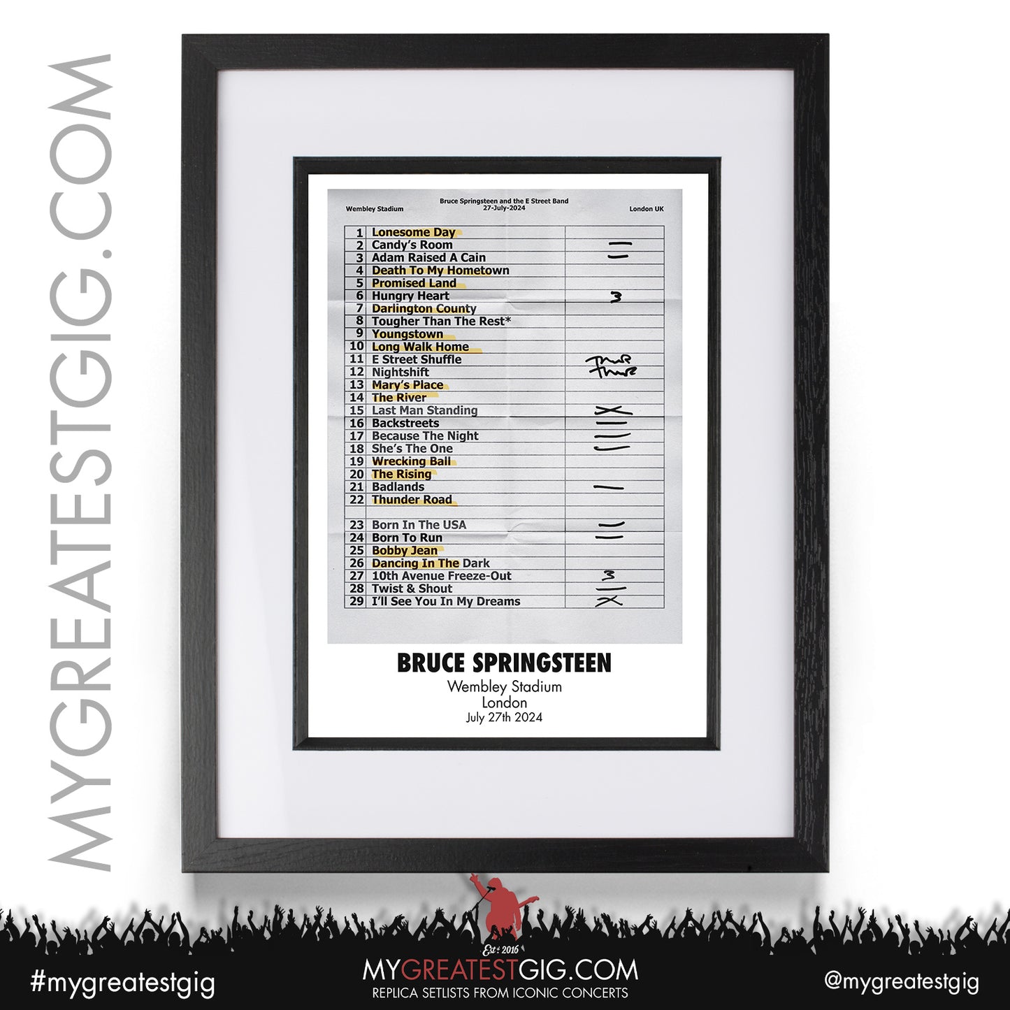 Bruce Springsteen - Wembley Stadium - July 25th / 27th 2024 Replica Setlist Poster