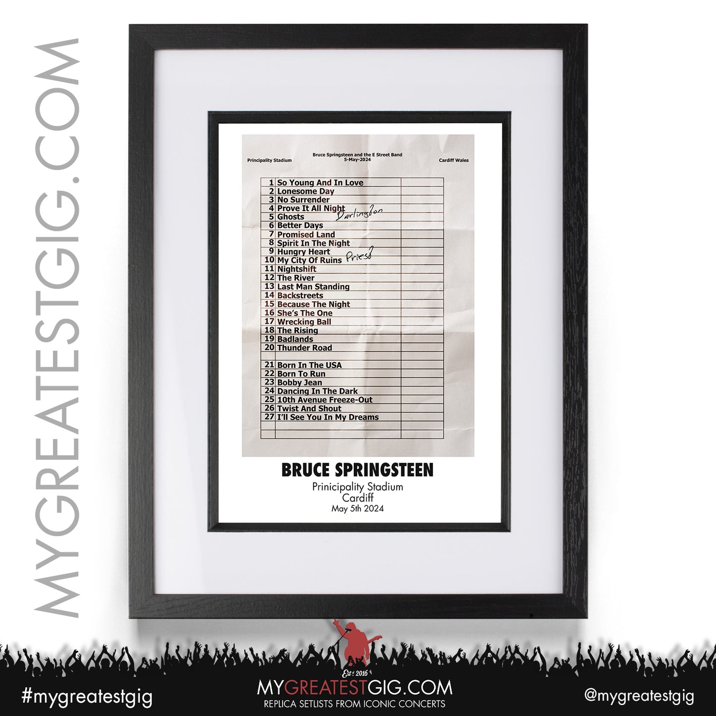 Bruce Springsteen - Cardiff - May 5th 2024 Replica Setlist Poster