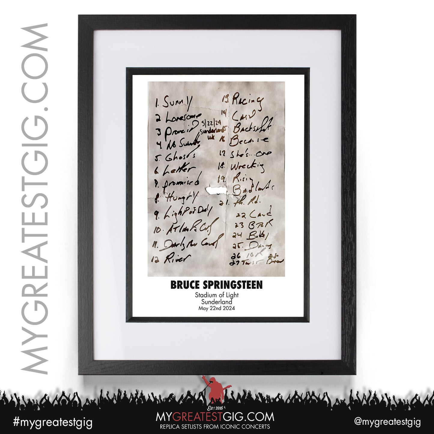 Bruce Springsteen - Sunderland - May 22nd 2024 Replica Setlist Poster