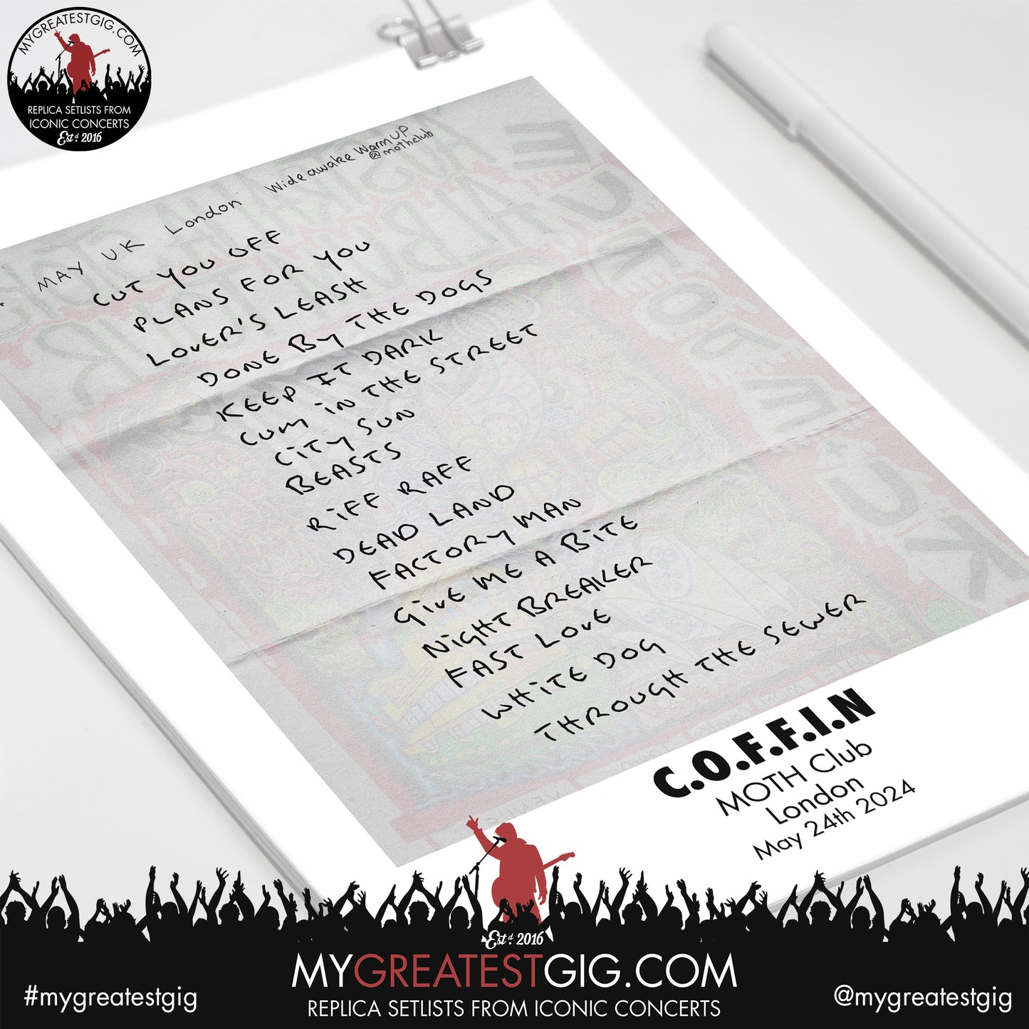 C.O.F.F.I.N - London - May 24th 2024 Replica Setlist Poster