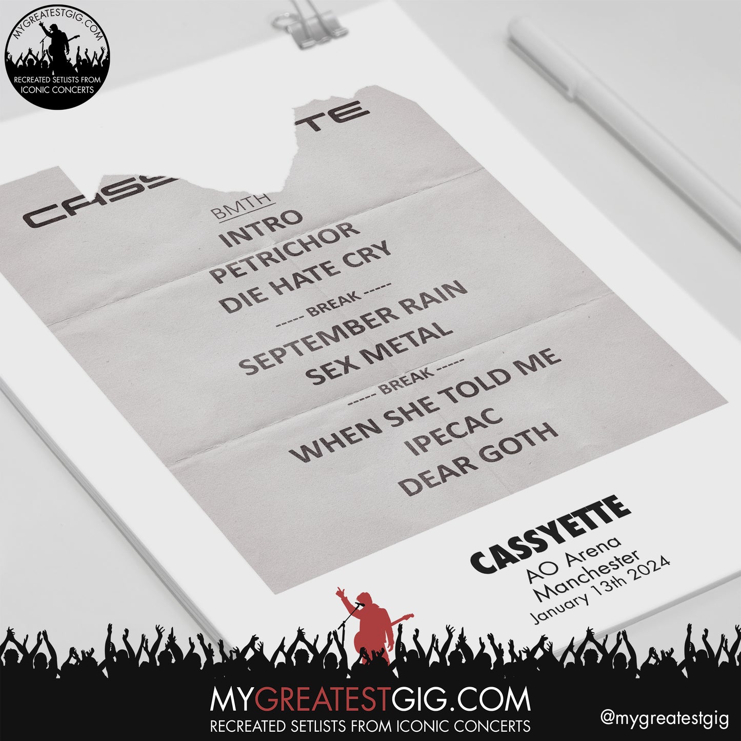 Cassyette - Manchester - January 13th 2024 Recreated Setlist Poster