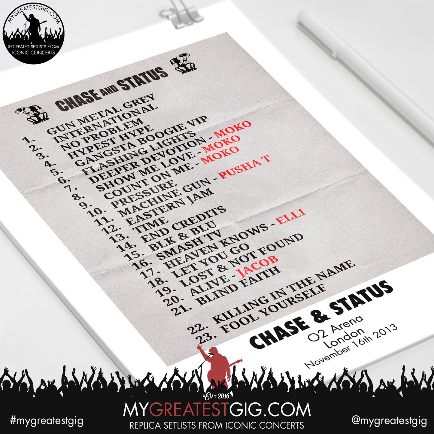 Chase & Status - London - November 16th 2013 Replica Setlist Poster