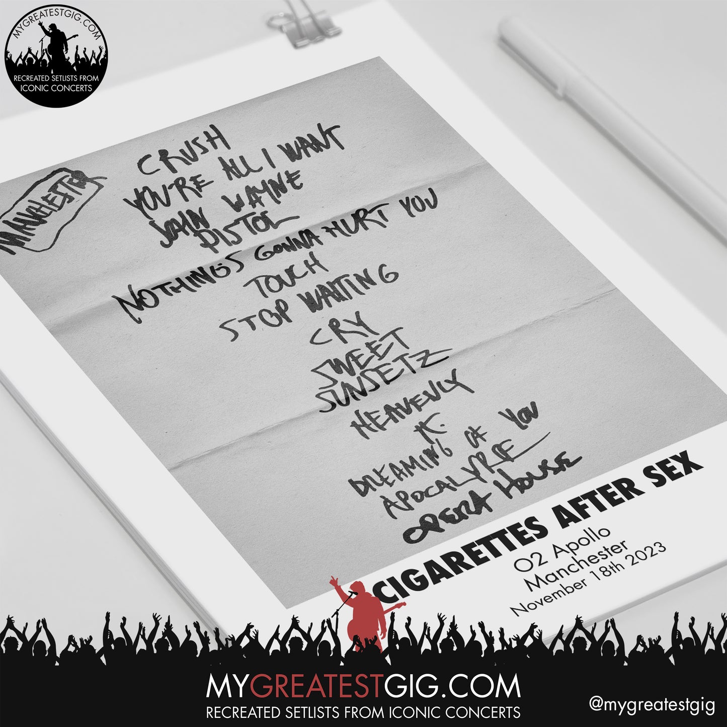 Cigarettes After Sex - Manchester - November 18th 2023 Recreated Setlist Poster