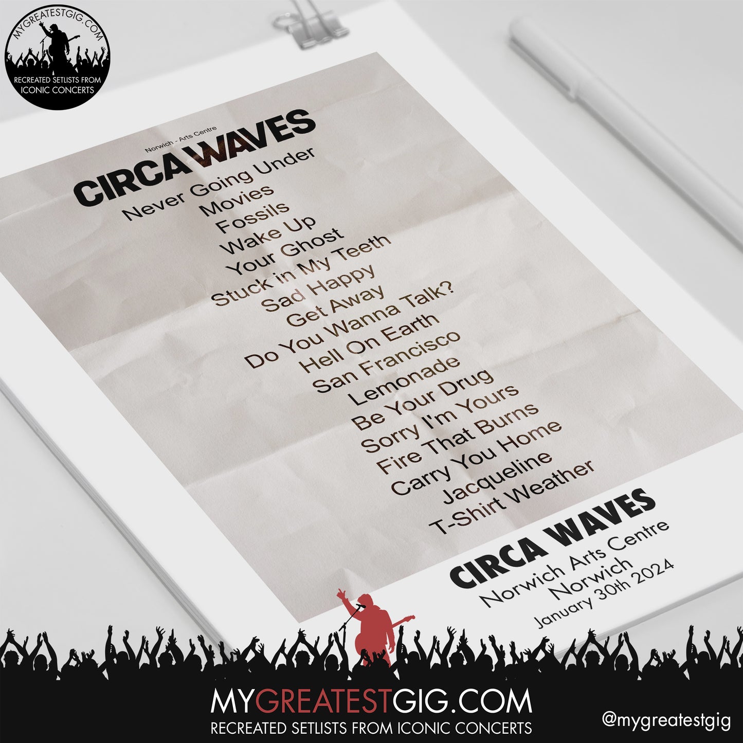 Circa Waves - Norwich - January 30th 2024 Replica Setlist Poster