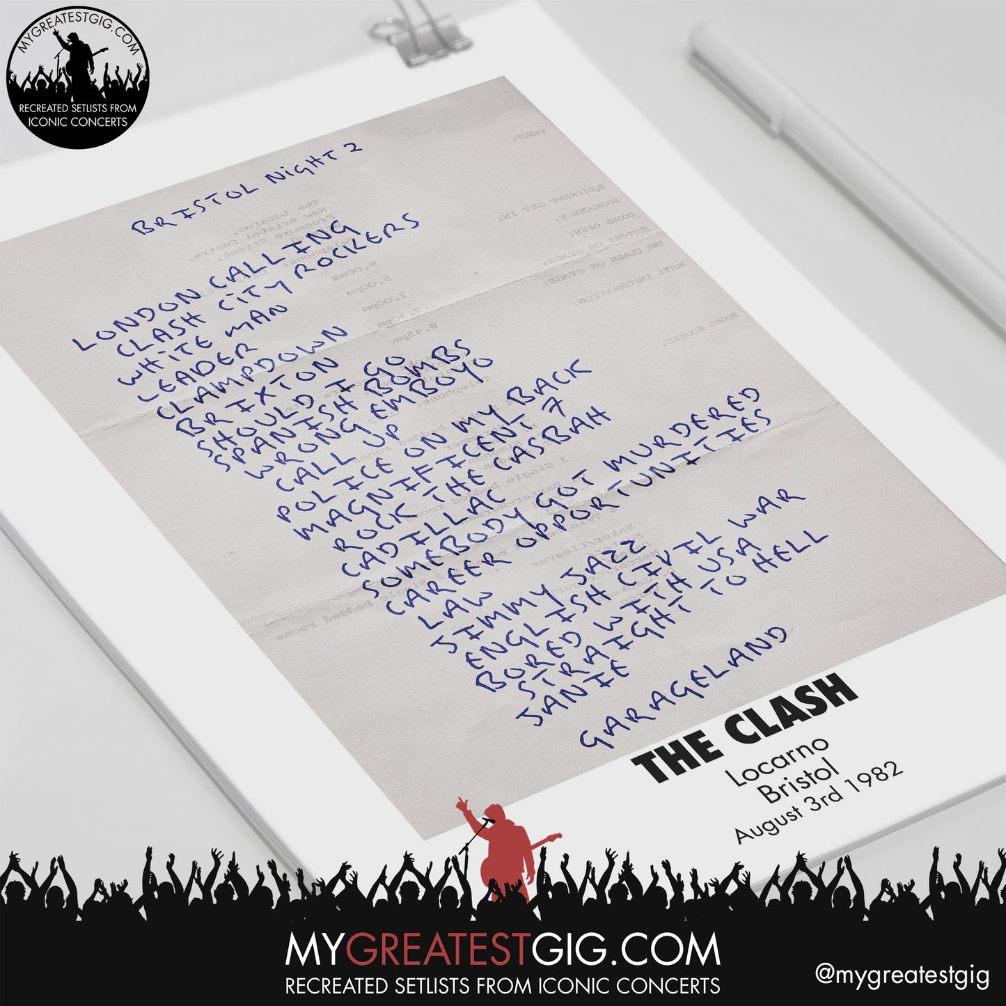 The Clash - Bristol - August 3rd 1982 Recreated Setlist Poster