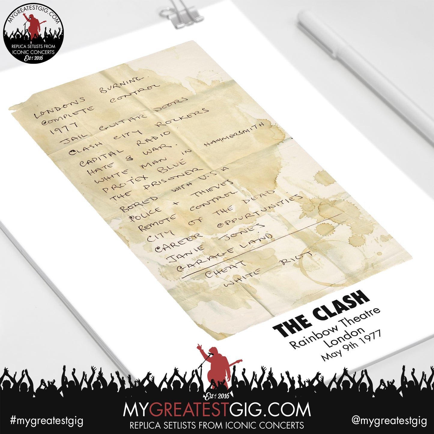 The Clash - London - May 9th 1977 Replica Setlist Poster