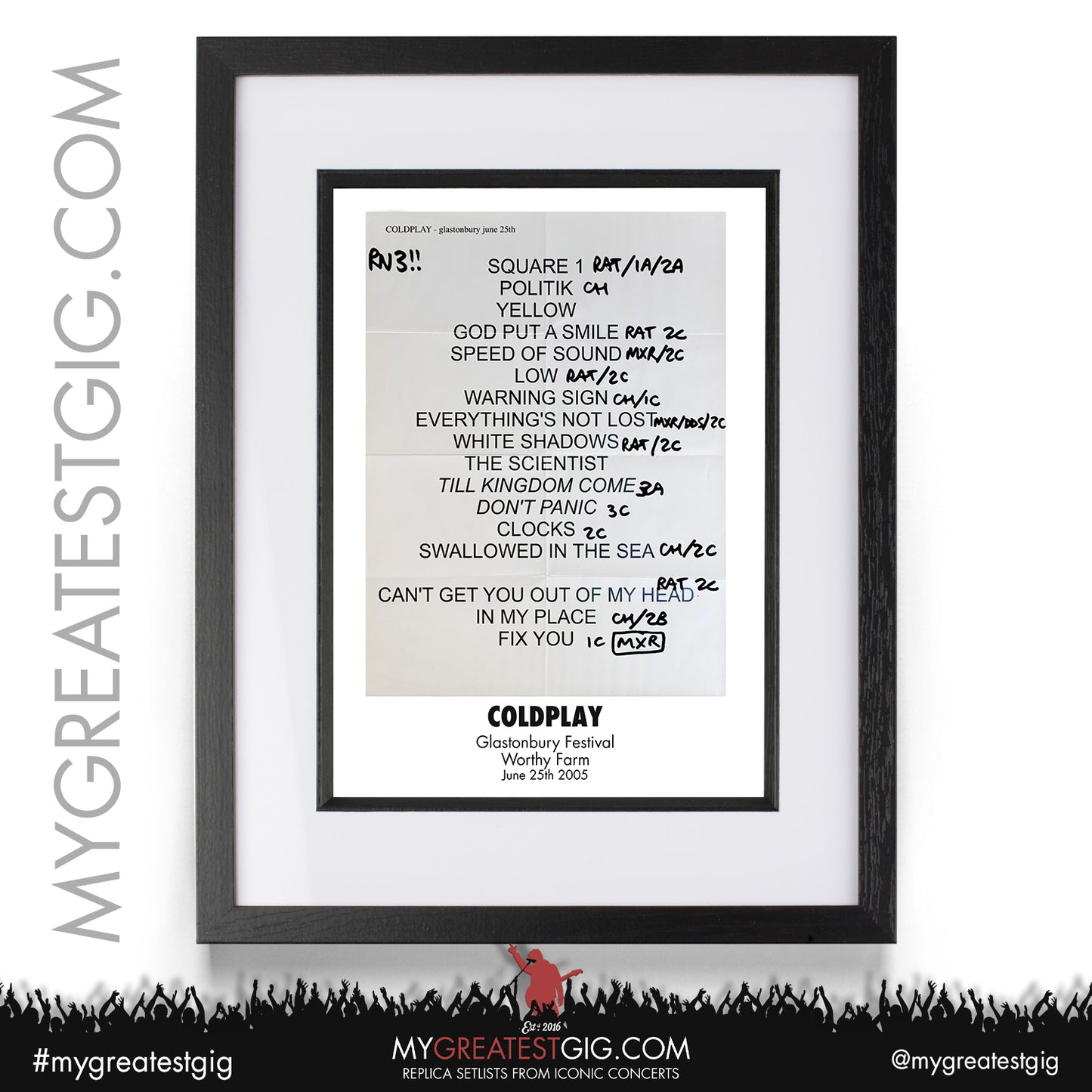 Coldplay - Glastonbury Festival - June 25th 2005 Replica Setlist Poster