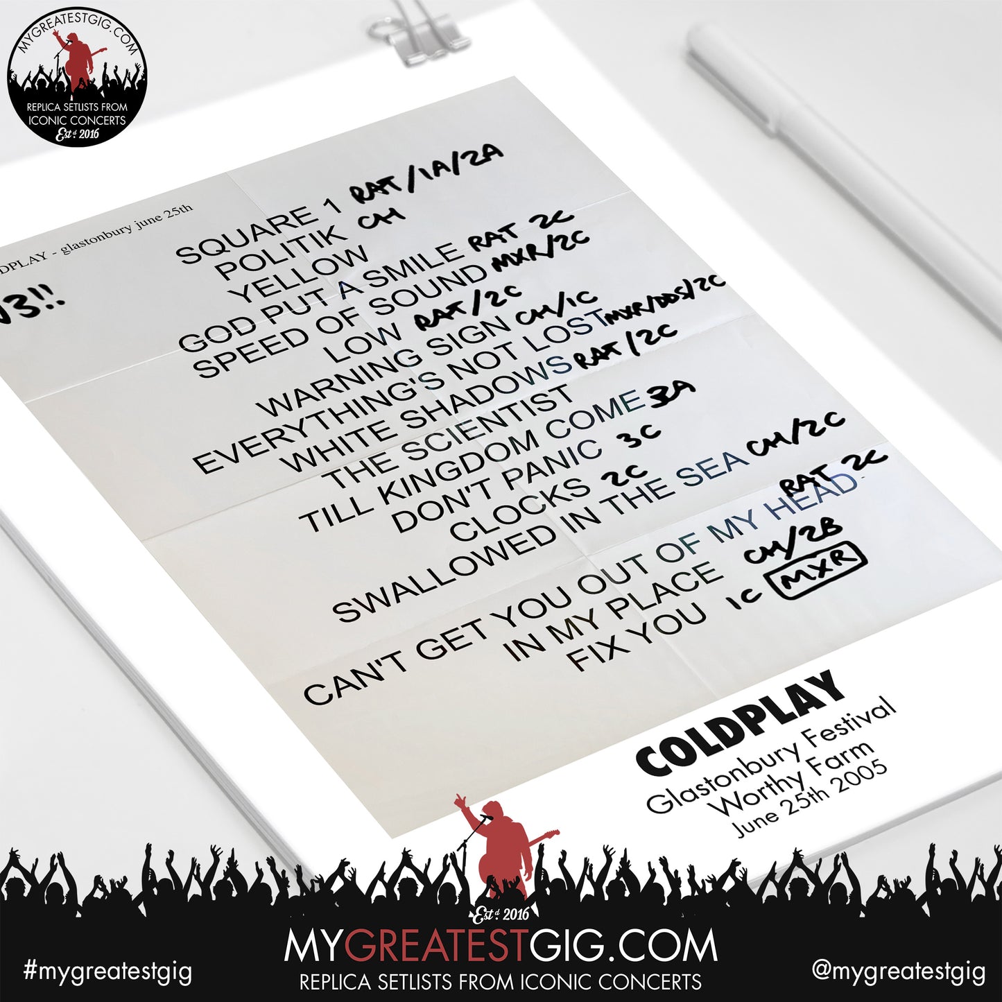 Coldplay - Glastonbury Festival - June 25th 2005 Replica Setlist Poster