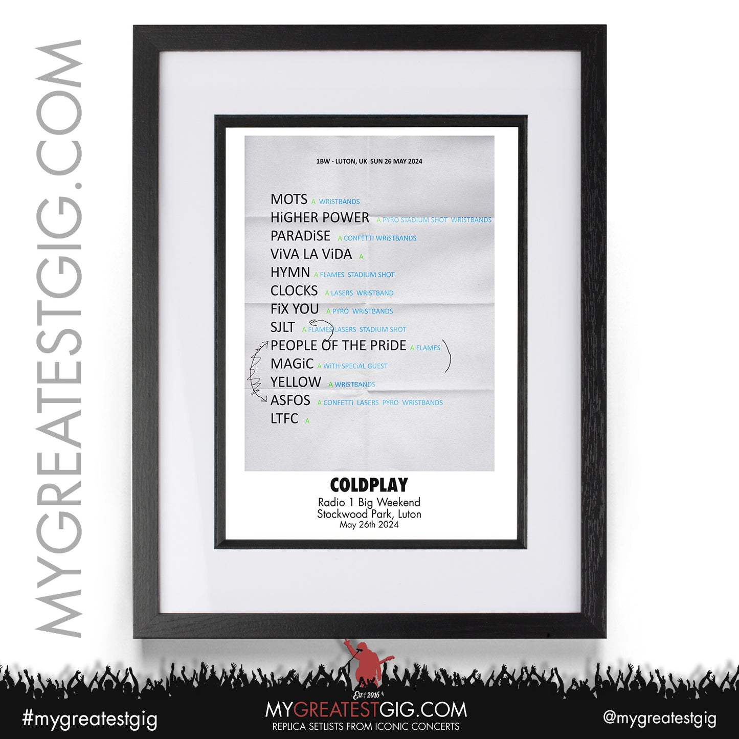 Coldplay - Luton - May 26th 2024 Replica Setlist Poster