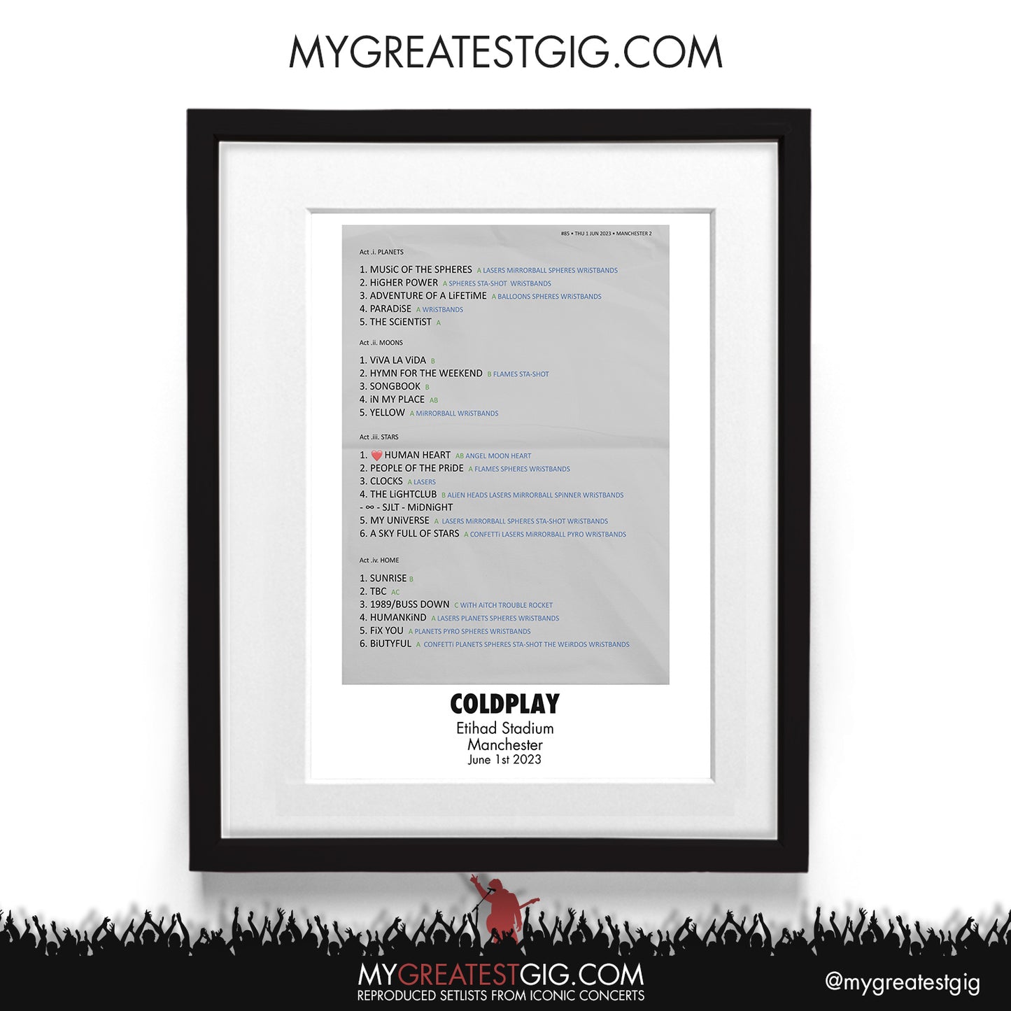 Coldplay - Manchester - June 1st 2023 Recreated Setlist Poster