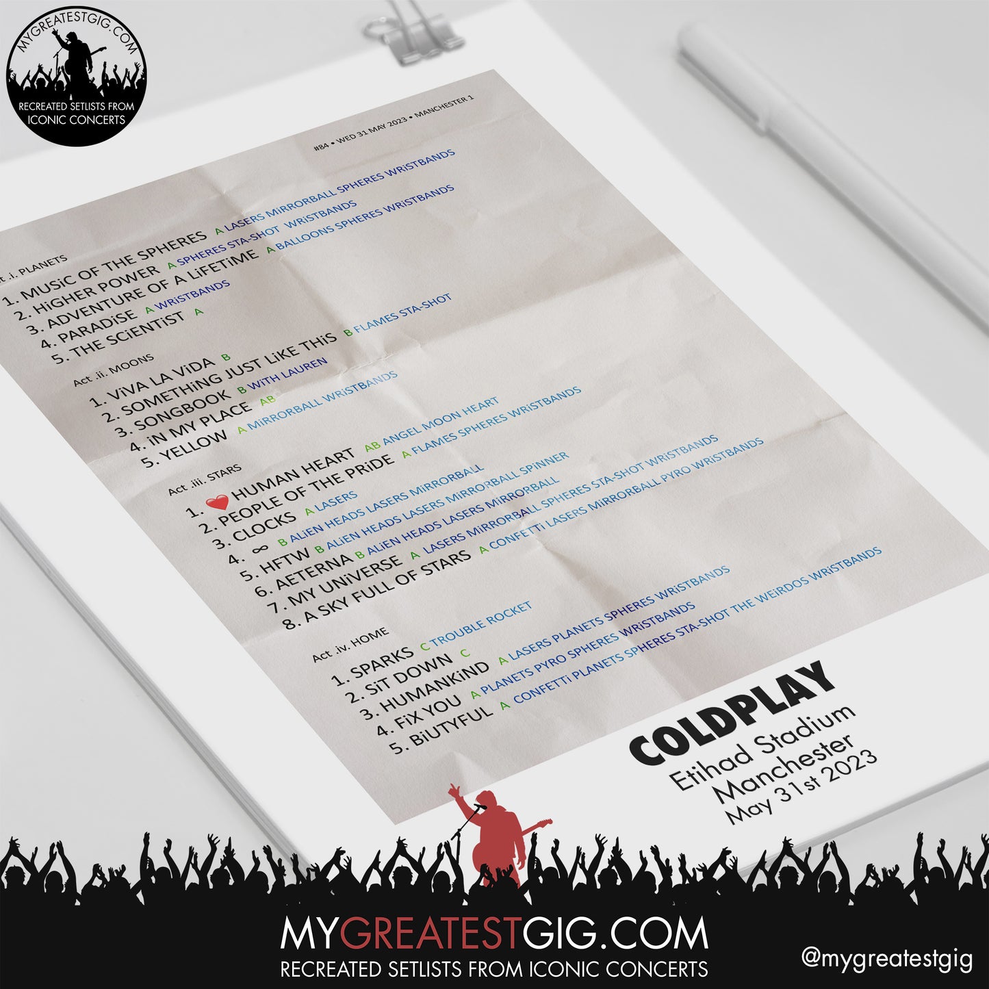 Coldplay - Manchester - May 31st 2023 Recreated Setlist Poster