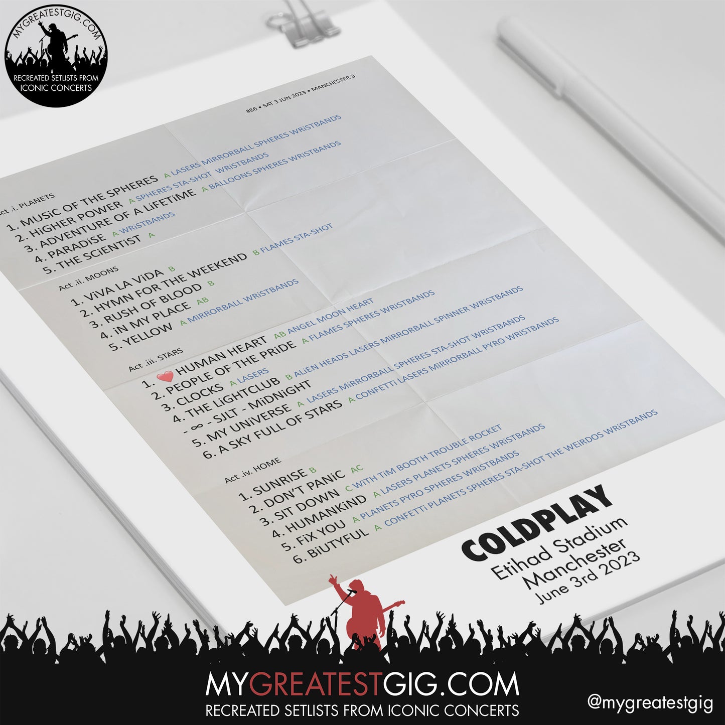Coldplay - Manchester - June 3rd 2023 Recreated Setlist Poster