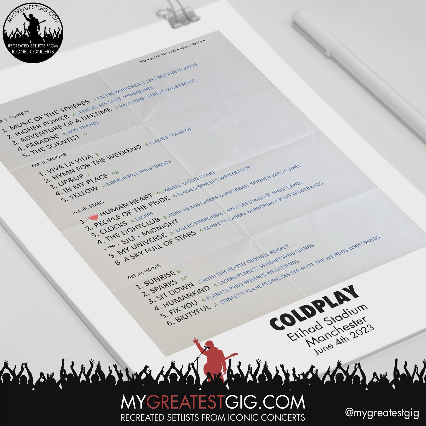 Coldplay - Manchester - June 4th 2023 Recreated Setlist Poster