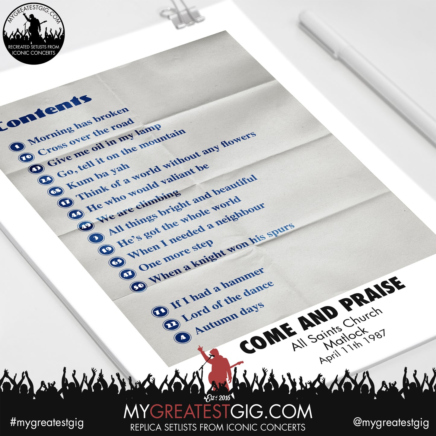 Come & Praise - Matlock - April 11th 1987 Replica Setlist Poster