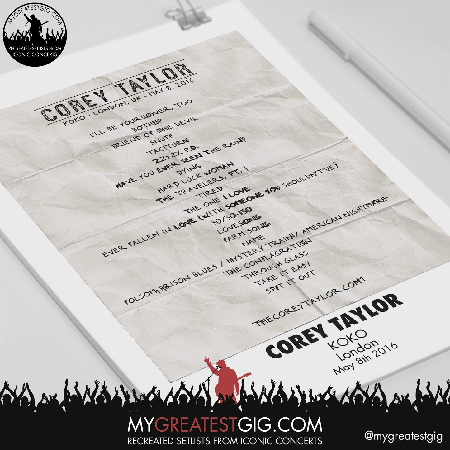 Corey Taylor - London - May 8th 2016 Recreated Setlist Poster