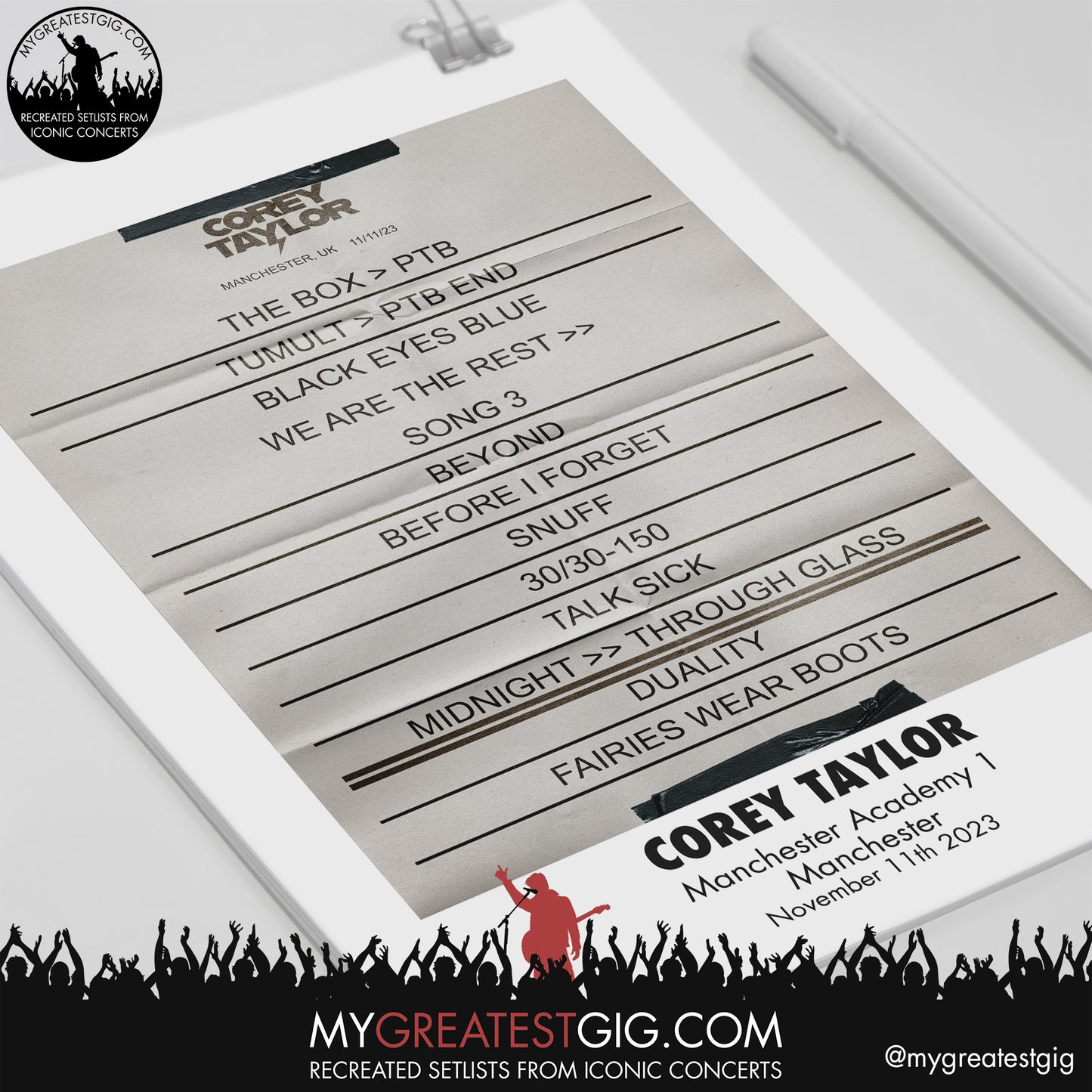 Corey Taylor - Manchester - November 11th 2023 Recreated Setlist Poster