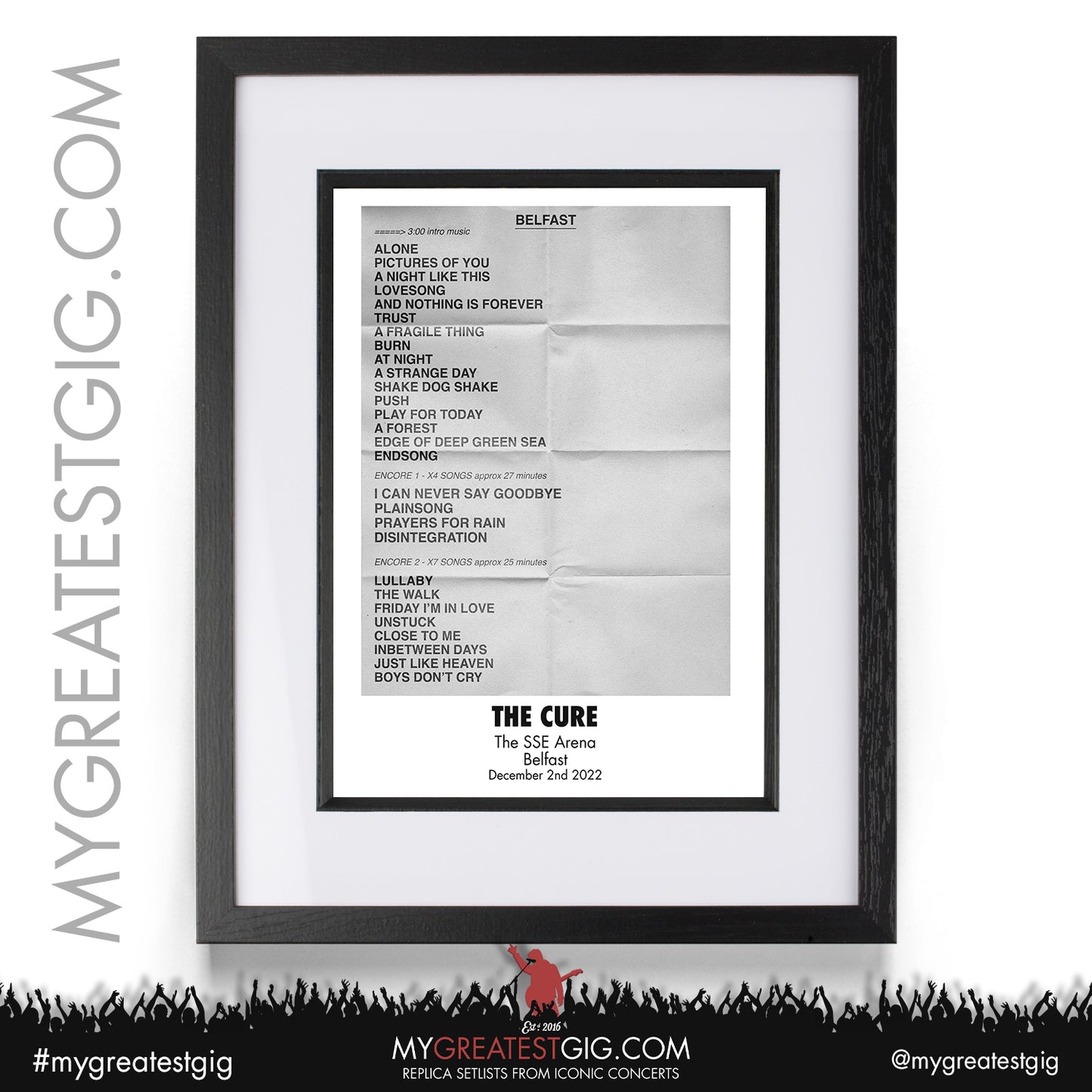 The Cure - Belfast - December 2nd 2022 Replica Setlist Poster
