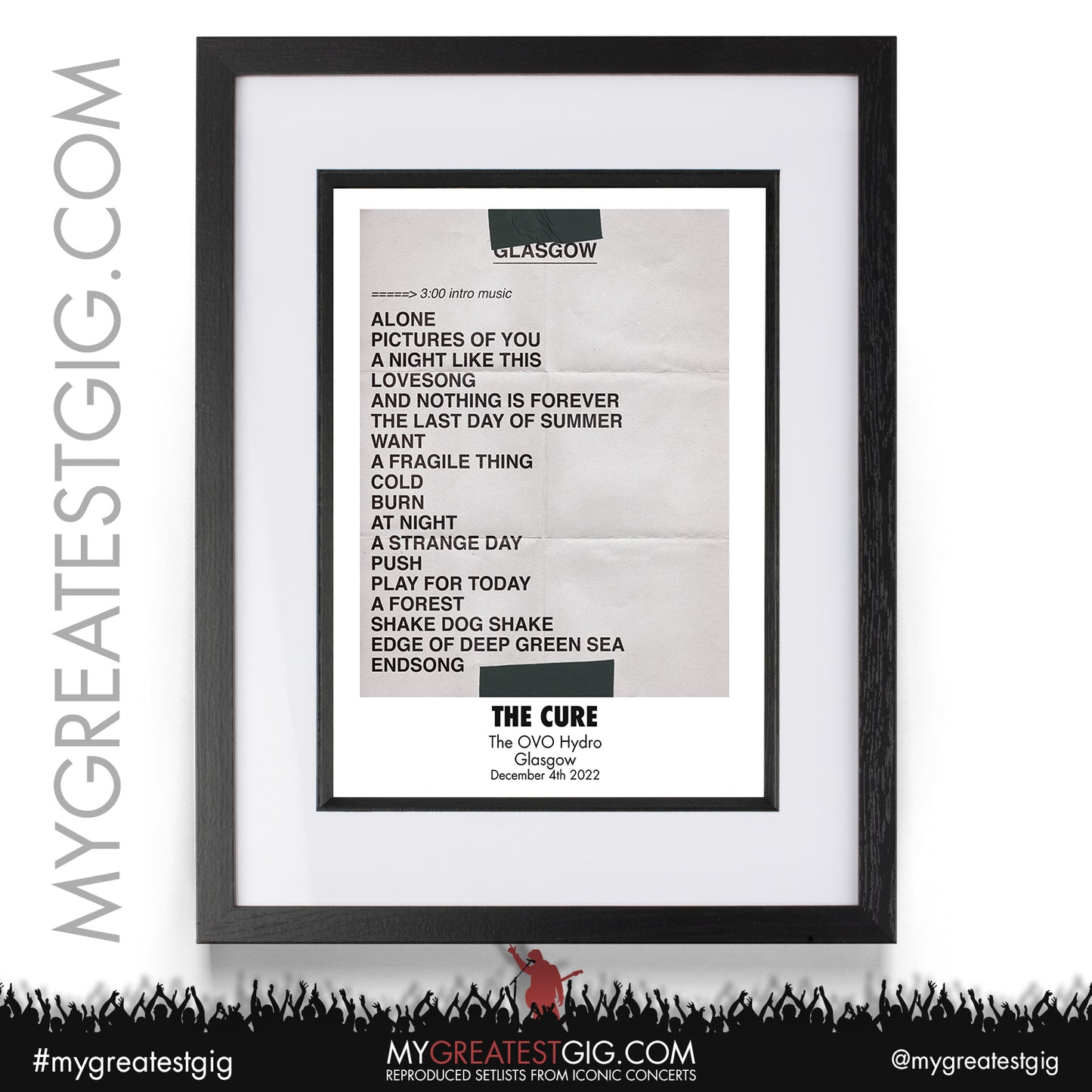 The Cure - Glasgow - December 4th 2022 Recreated Setlist Poster