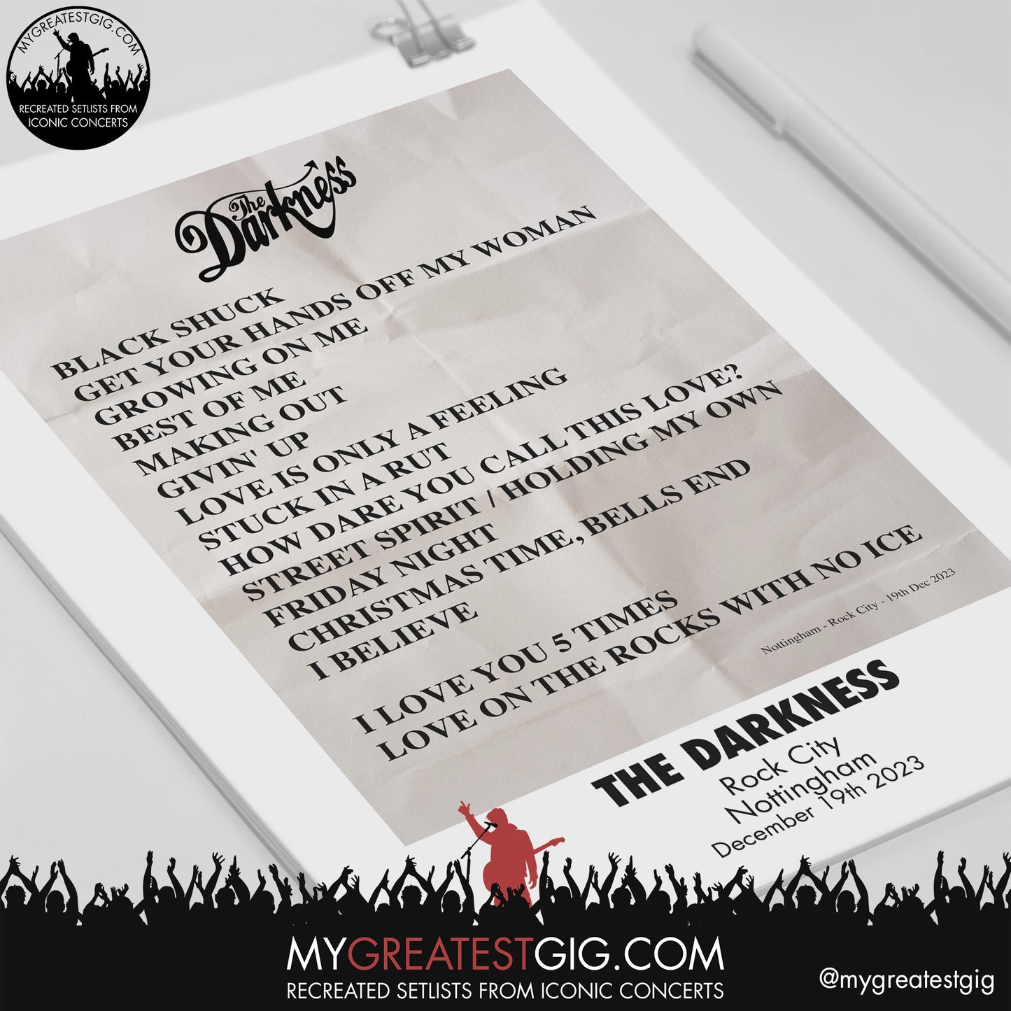 The Darkness - Nottingham - December 19th 2023 Recreated Setlist Poster