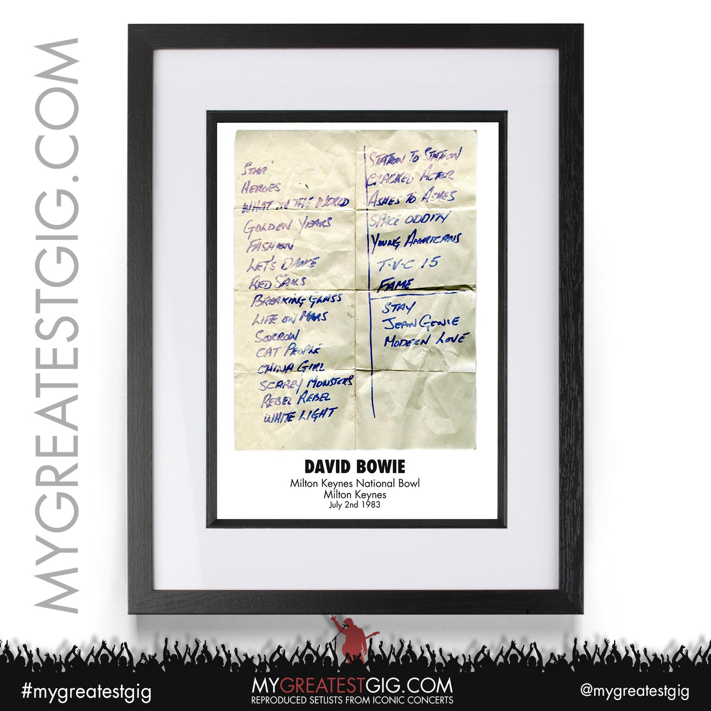 David Bowie - Milton Keynes - July 2nd 1983 Recreated Setlist Poster