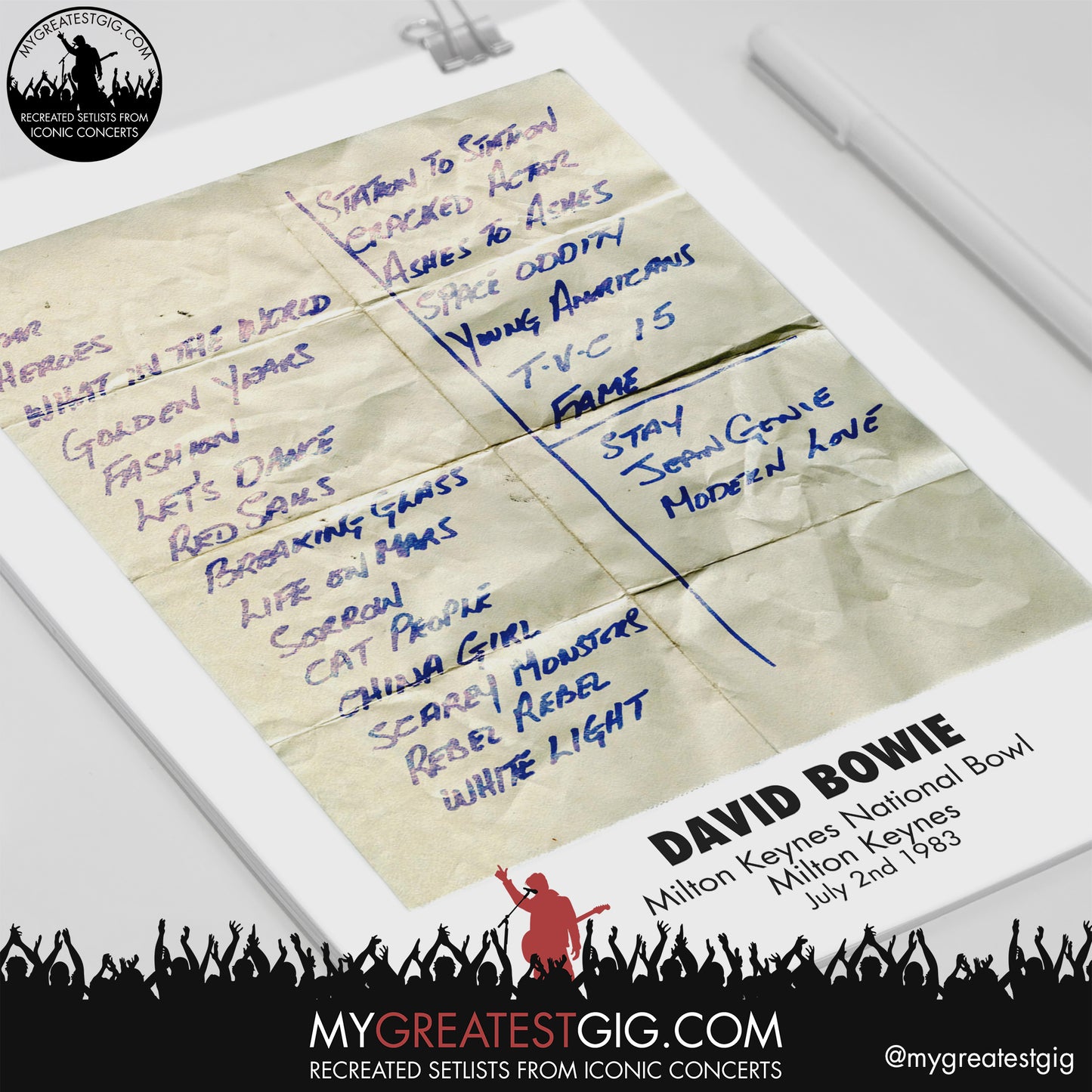 David Bowie - Milton Keynes - July 2nd 1983 Recreated Setlist Poster