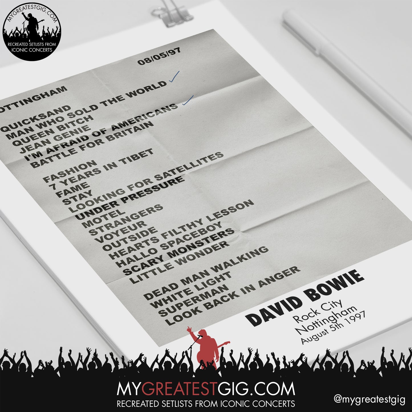 David Bowie - Nottingham - August 5th 1997 Recreated Setlist Poster