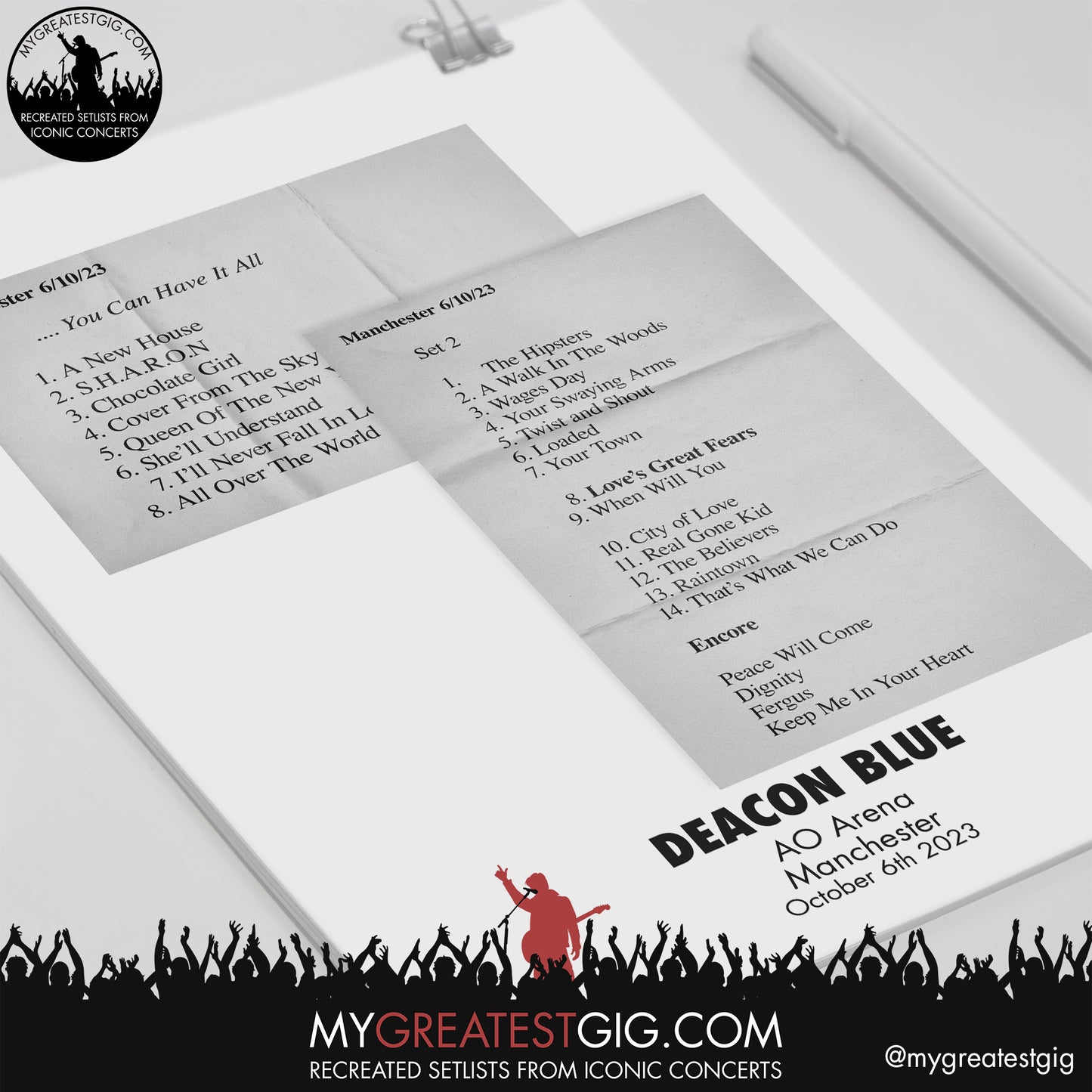 Deacon Blue - Manchester - October 6th 2023 Replica Setlist Poster