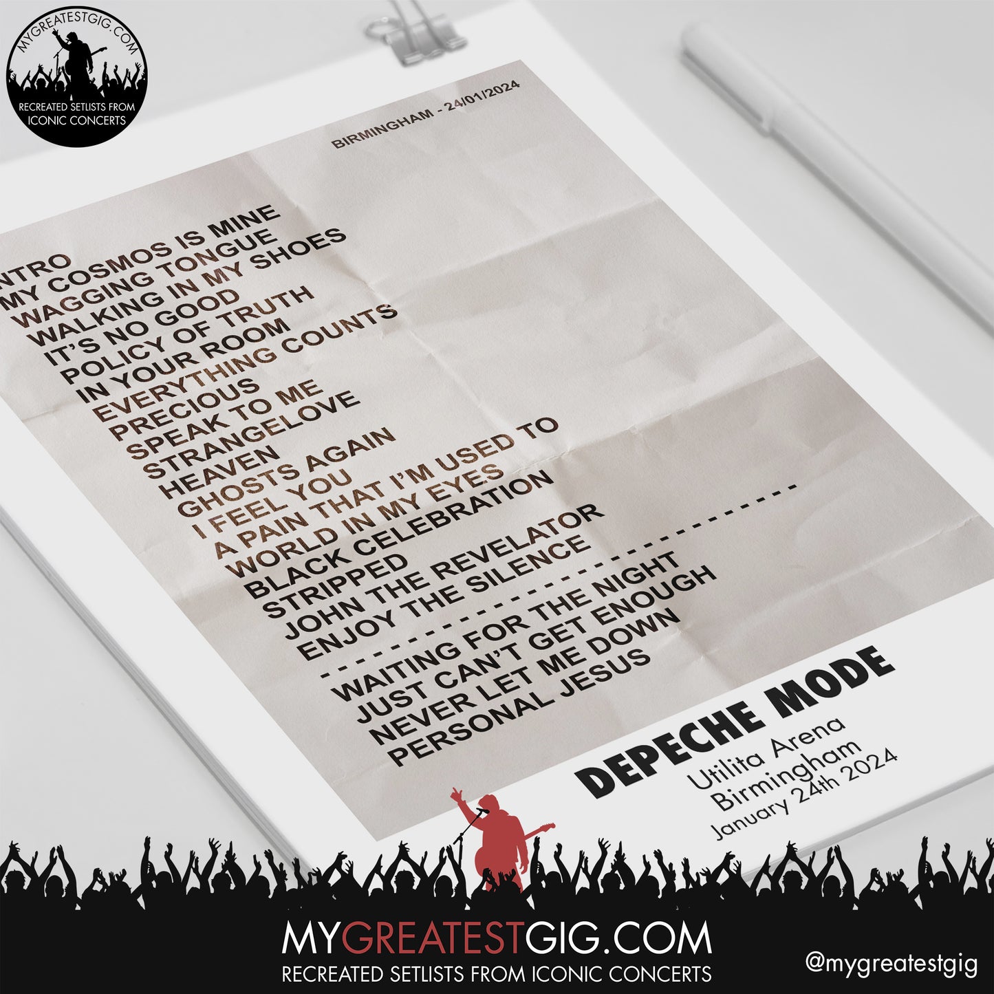 Depeche Mode - Birmingham - January 24th 2024 Replica Setlist Poster