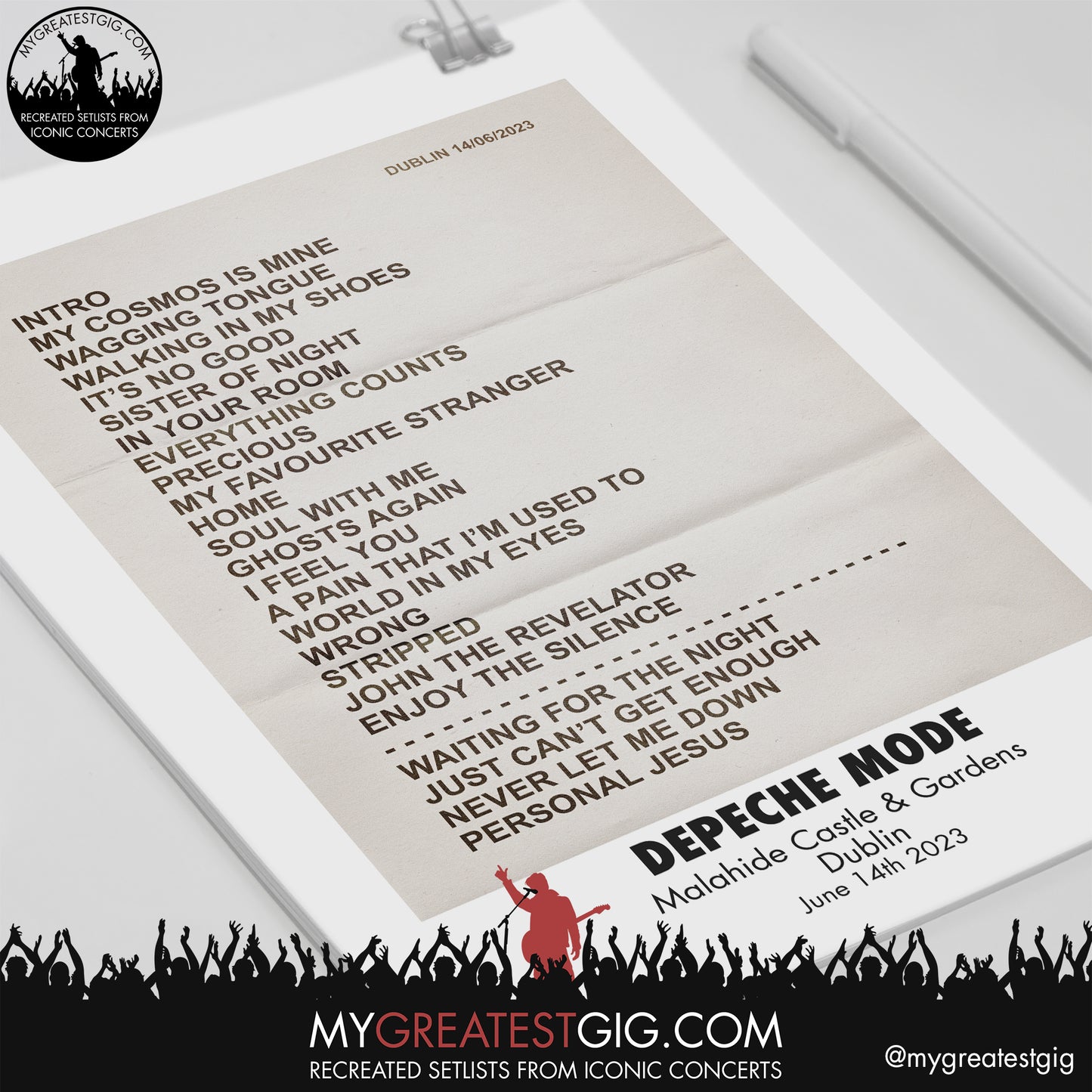 Depeche Mode - Dublin - June 14th 2023 Recreated Setlist Poster