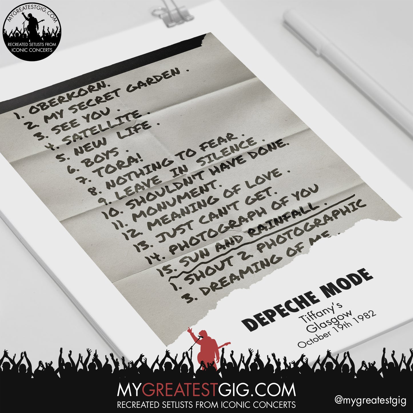 Depeche Mode - Glasgow - October 19th 1982 Replica Setlist Poster