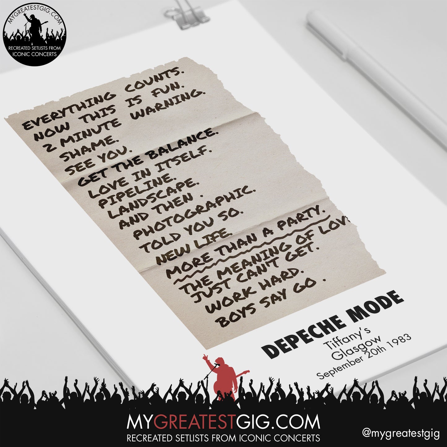 Depeche Mode - Glasgow - September 20th 1983 Replica Setlist Poster
