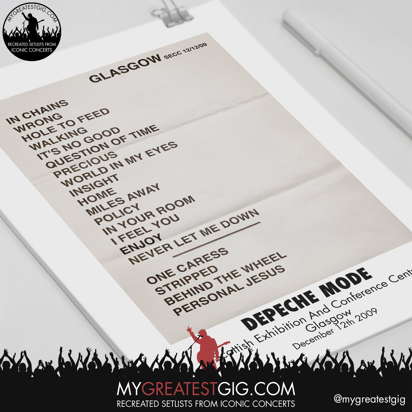 Depeche Mode - Glasgow - December 12th 2009 Replica Setlist Poster