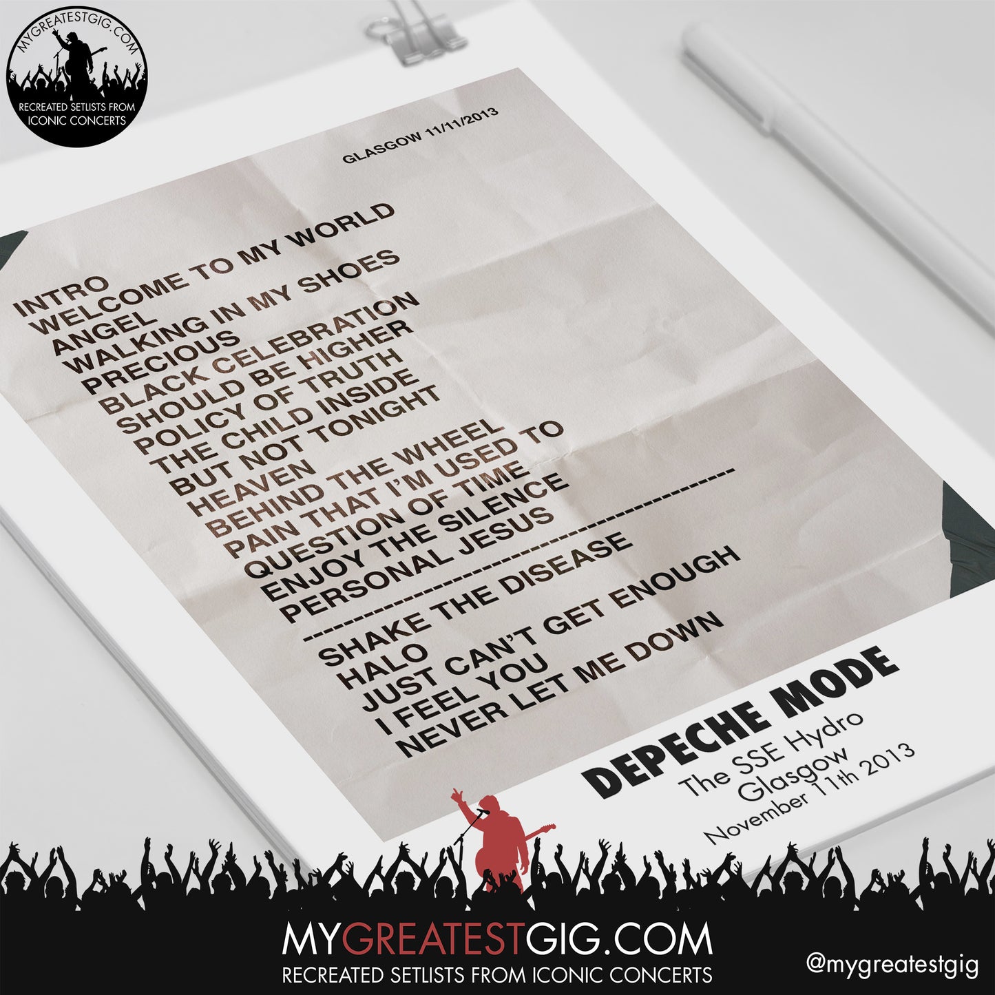 Depeche Mode - Glasgow - November 11th 2013 Replica Setlist Poster