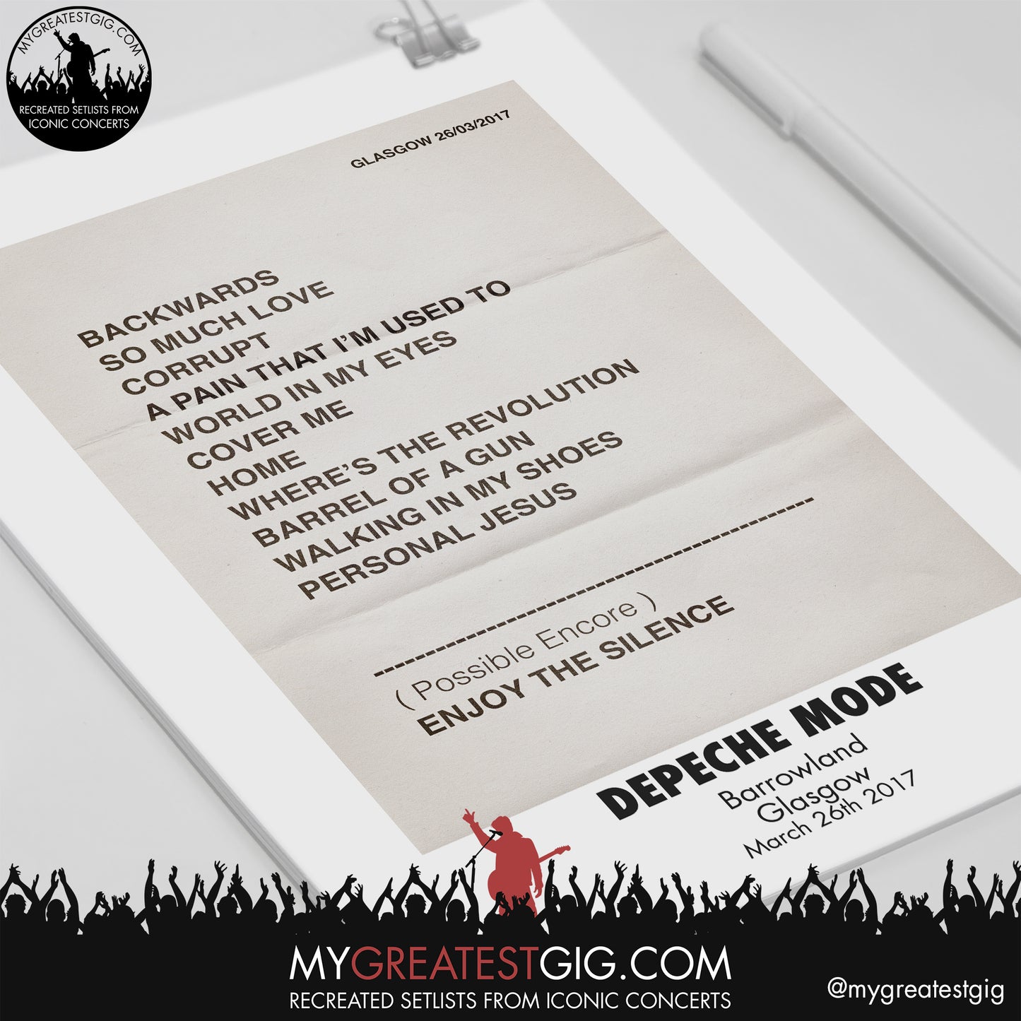 Depeche Mode - Glasgow - March 26th 2017 Replica Setlist Poster