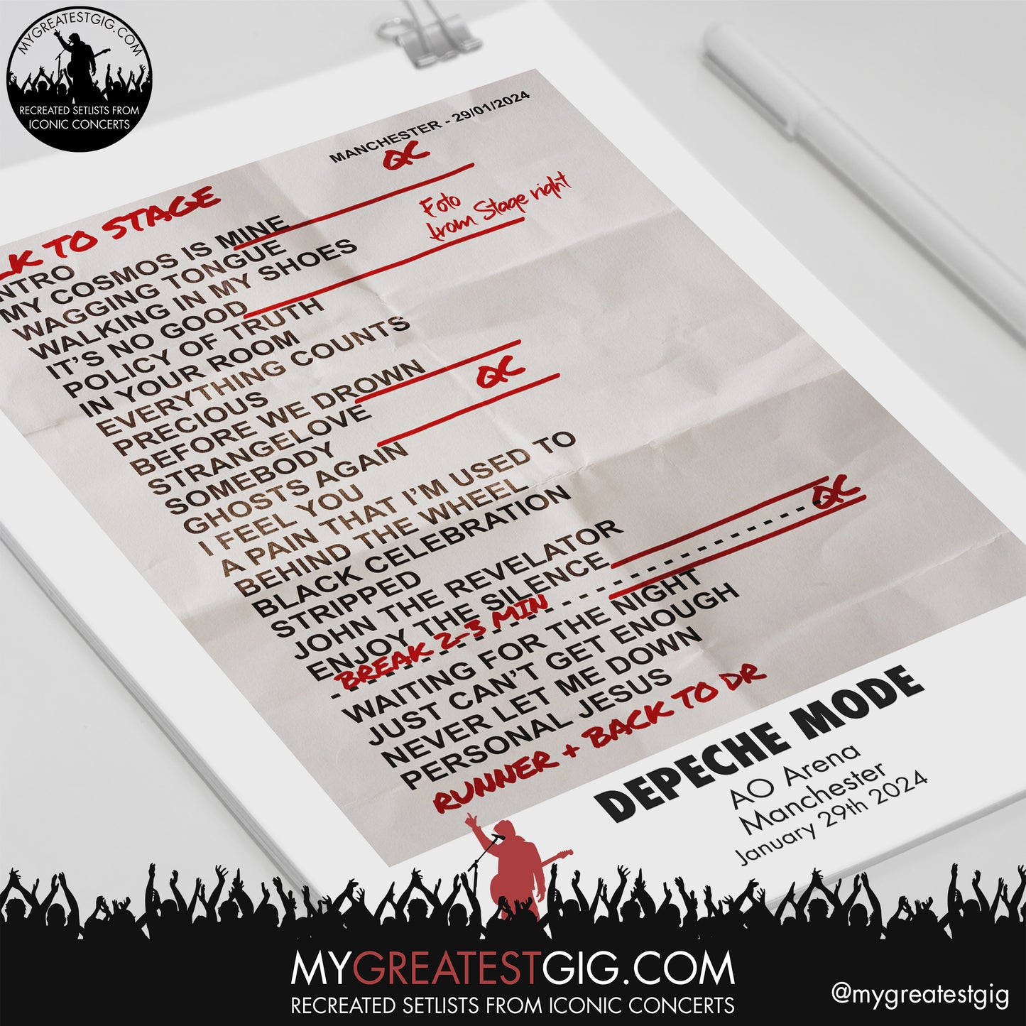 Depeche Mode - Manchester - January 29th 2024 Replica Setlist Poster