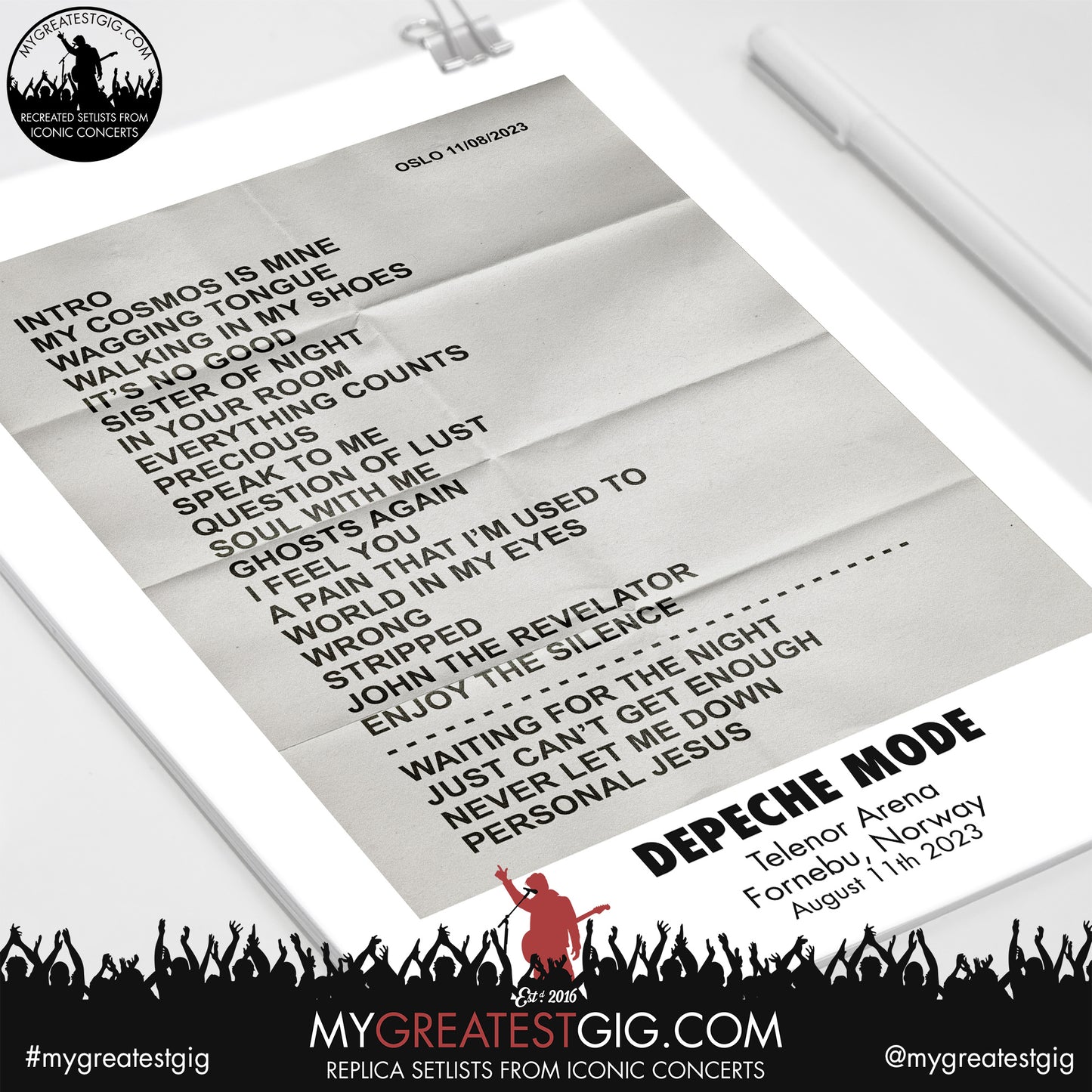 Depeche Mode - Oslo - August 11th 2023 Replica Setlist Poster