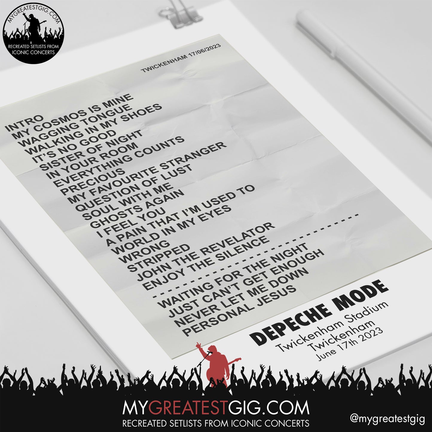 Depeche Mode - Twickenham - June 17th 2023 Recreated Setlist Poster