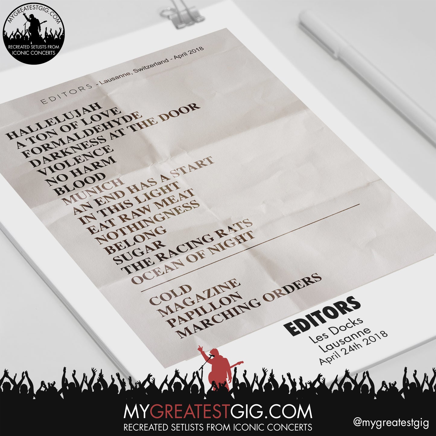 Editors- Lausanne - April 24th 2018 Recreated Setlist Poster
