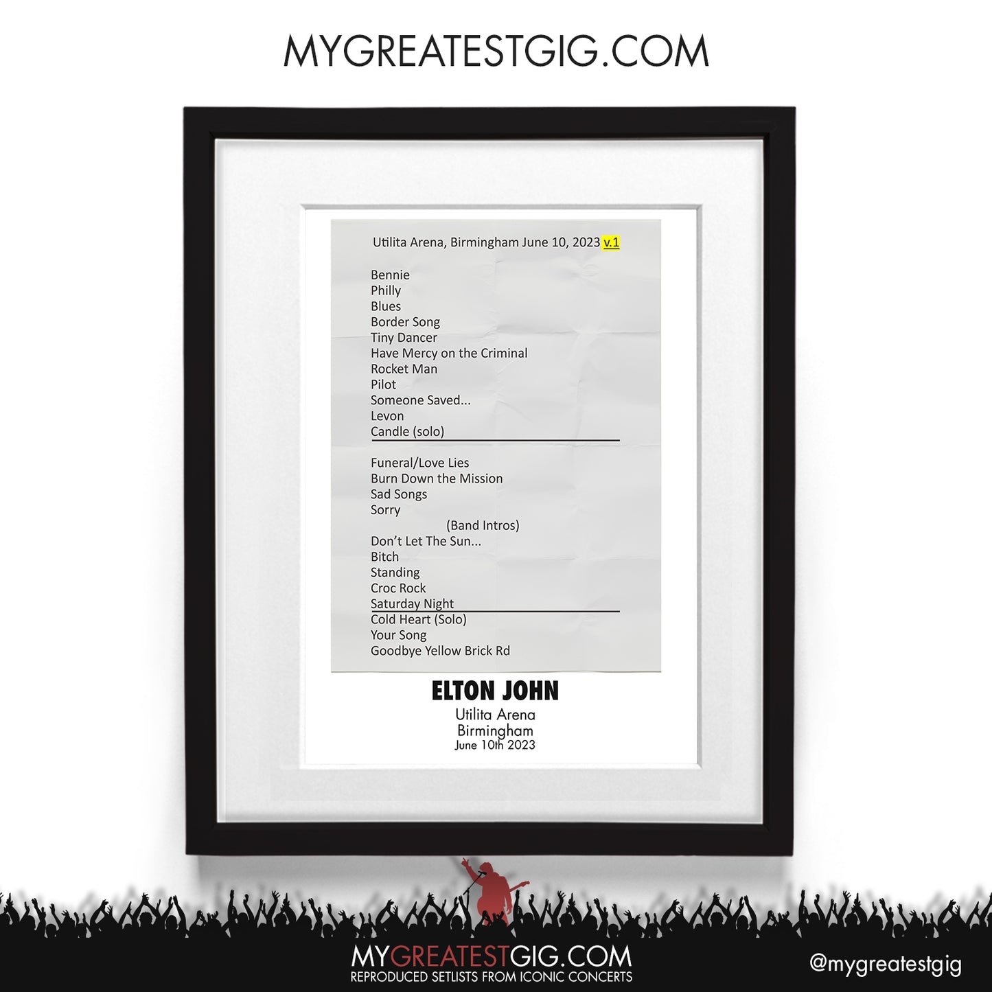 Elton John - Birmingham - June 10th 2023 Recreated Setlist Poster