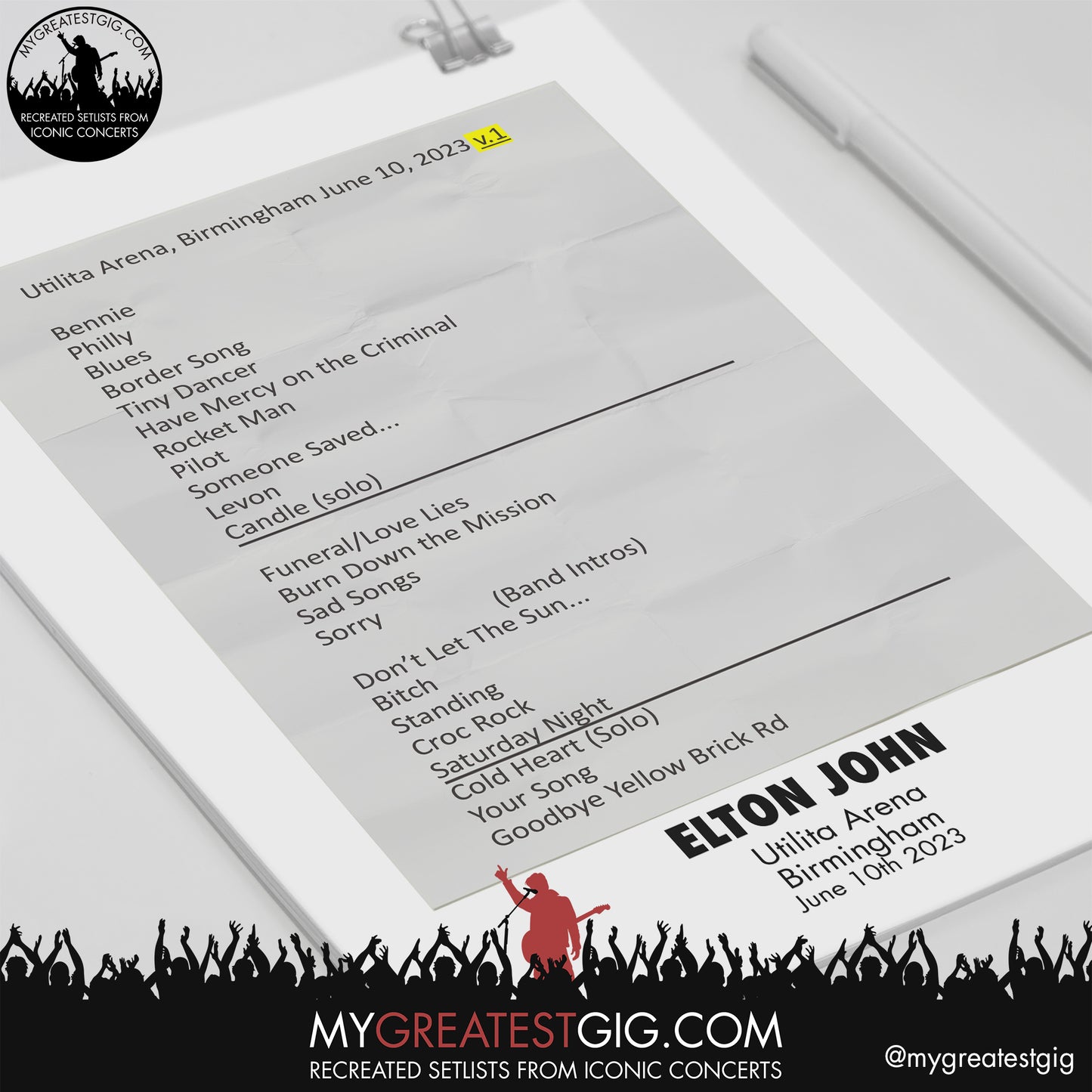 Elton John - Birmingham - June 10th 2023 Recreated Setlist Poster