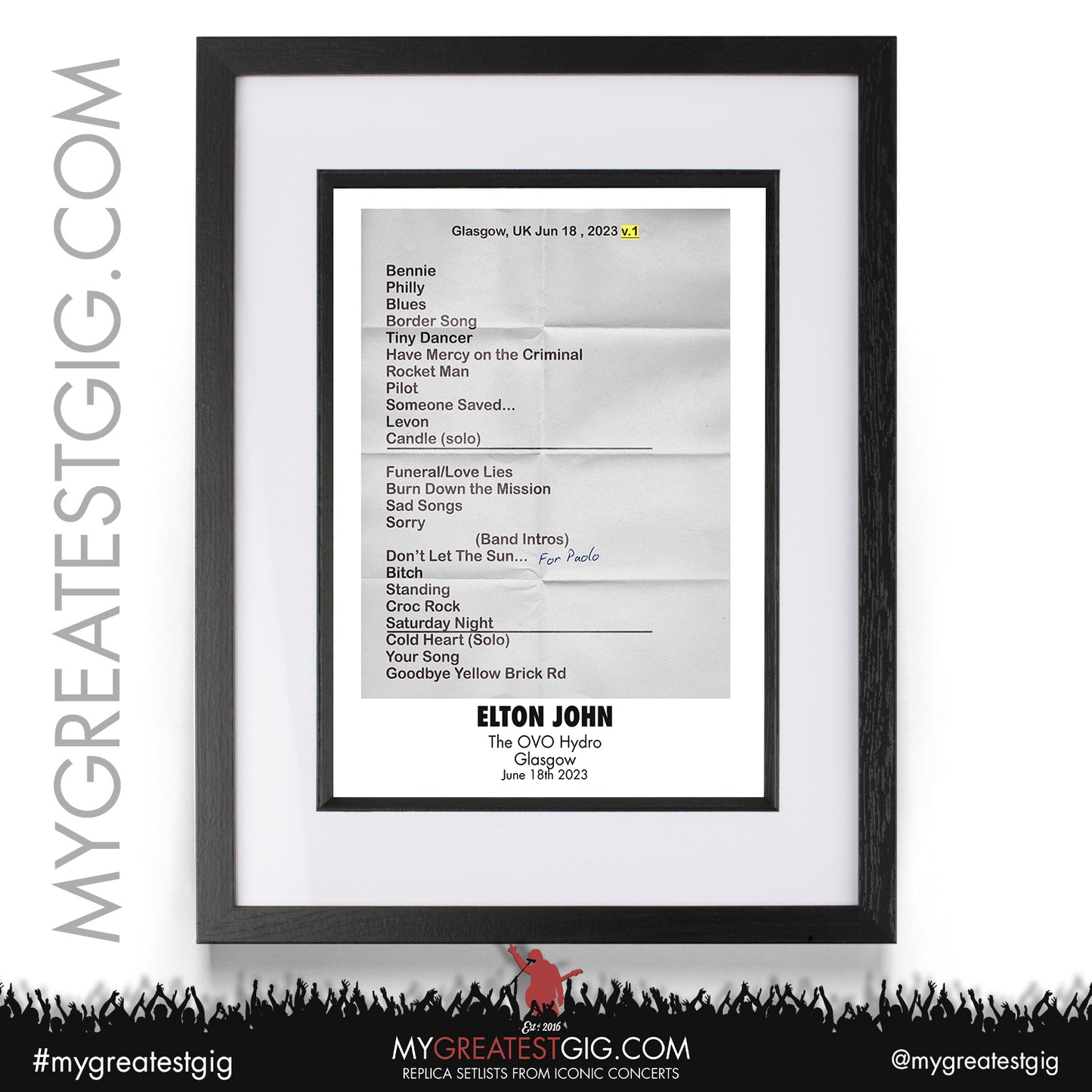 Elton John - Glasgow - June 18th 2023 Replica Setlist Poster
