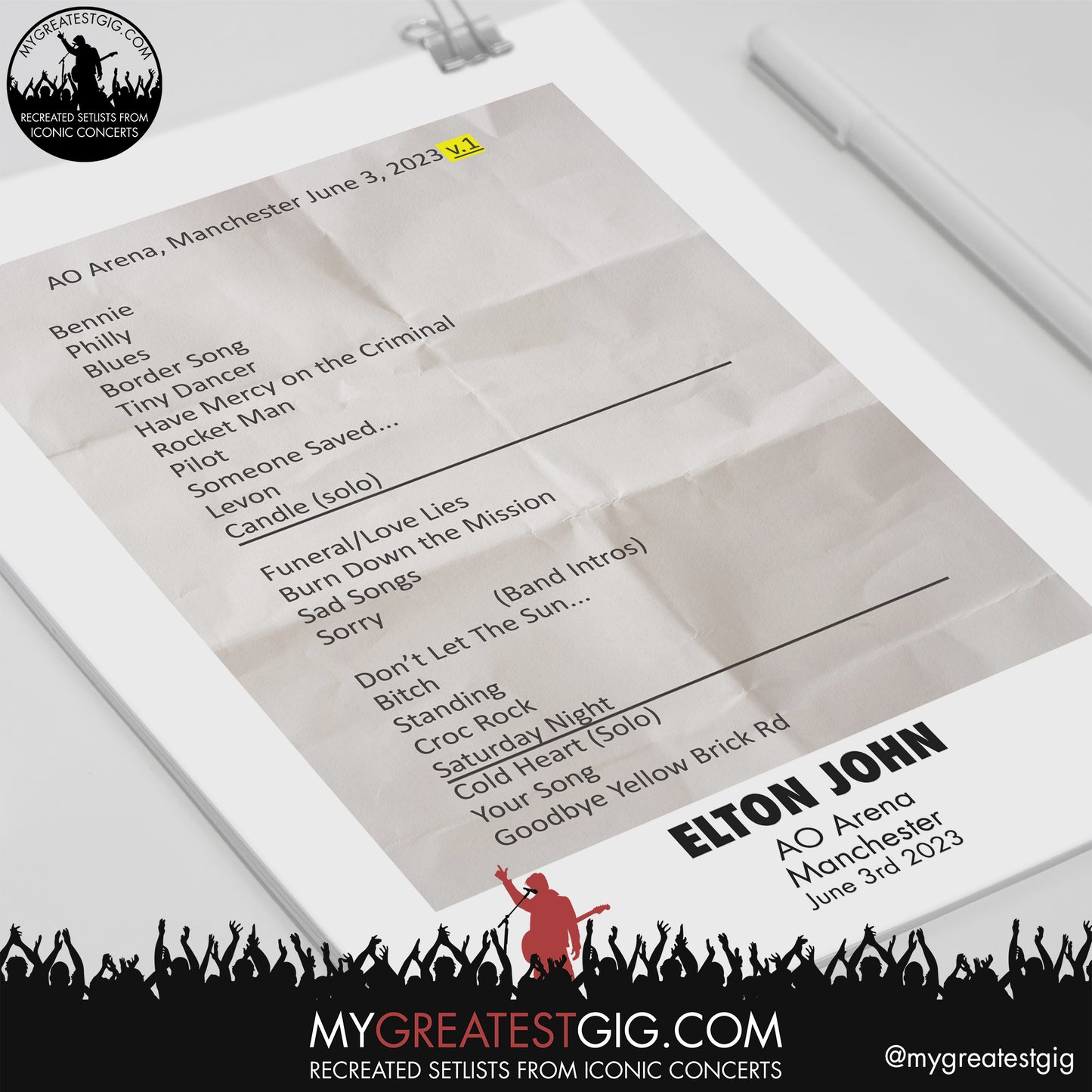 Elton John - Manchester - June 3rd 2023 Recreated Setlist Poster