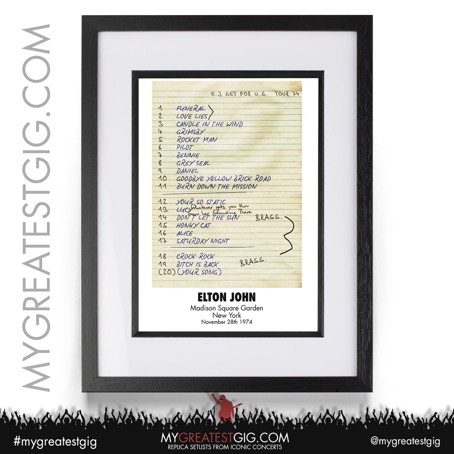 Elton John - New York - November 28th 1974 Replica Setlist Poster
